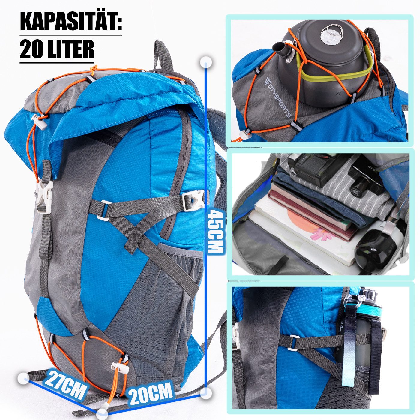 CITYSPORTS Wanderrucksack Rucksack mit Rückenbelüftung Trekkingrucksack Sports packback, aus atmungsaktivem Camping Rucksack Fahrradrucksack, Sportrucksack