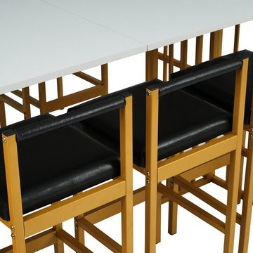 KLAM HOME Essgruppe Esszimmerset mit Esstischstuhl und Küchetisch, (Set, 7-tlg., Esstisch mit 6 Stühlen), Tischgruppe Küchentisch-Set mit Stahlgestell Weiß und Gold