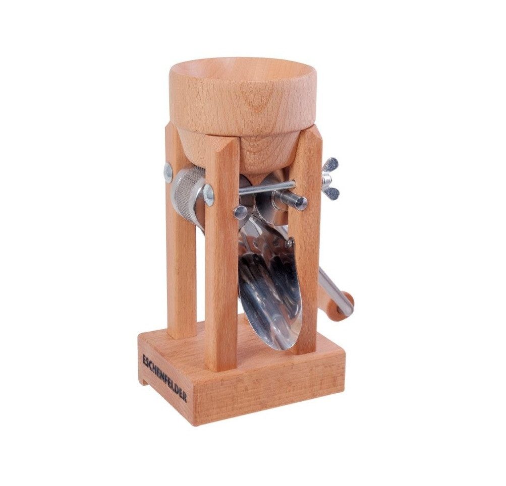 Eschenfelder Getreidemühle Kornquetsche Tischmodell Holztrichter und Alutrichter Sparsets manuell, (3 Stück), Kurbel 20-25cm, Tisch-Schraubzwinge, Reinigungsbürste, kostenfrei