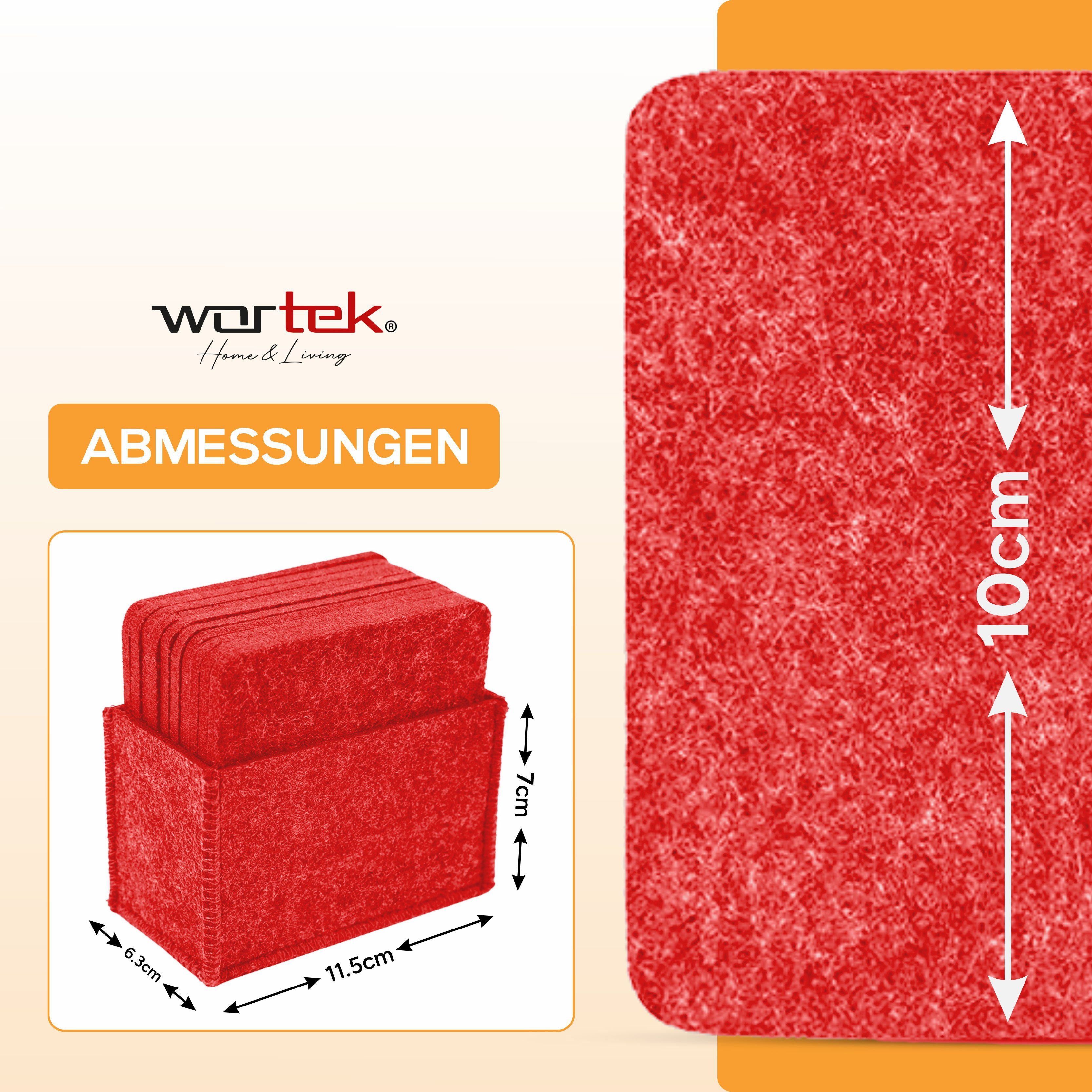 wortek Getränkeuntersetzer Filz-Untersetzer Eckig für Gläser 10er Set + Box, Zubehör für Tisch & Gläser, Set, 10-tlg., waschbare Getränke Glasuntersetzer Gläser, Tischuntersetzer Filz 10 cm