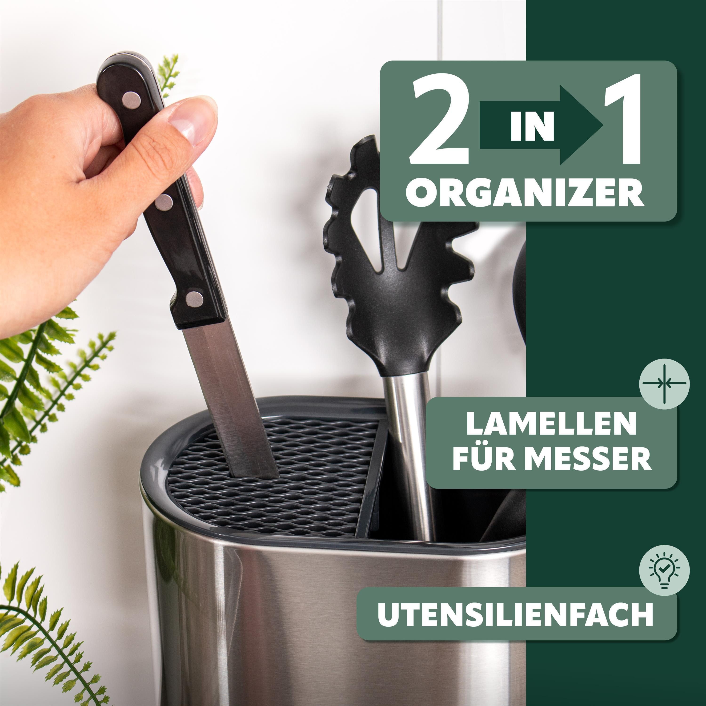 bremermann Messerblock Messerblock mit Küchen-Utensilienbehälter aus Edelstahl – Bild 3 von 5