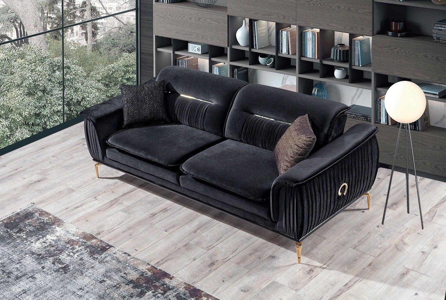 Turkey, Schwarz Stk. Sofa Quality Made Villa Bologna, in (100% Luxus-Microfaser 2-Sitzer, Polyester) 1 Möbel