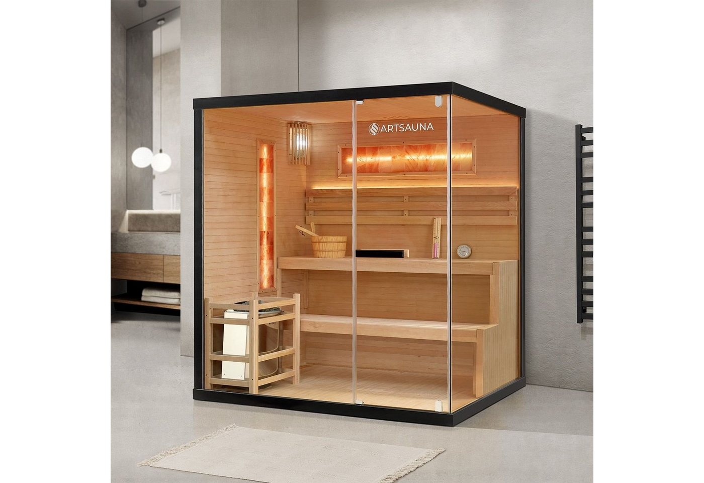 Thumbnail - Artsauna Sauna Vantaa 175, BxTxH: 175 x 140 x 190 cm, 5 mm, 2 große Salzsteine, Ambientebeleuchtung, inkl. Ofen und Saun...