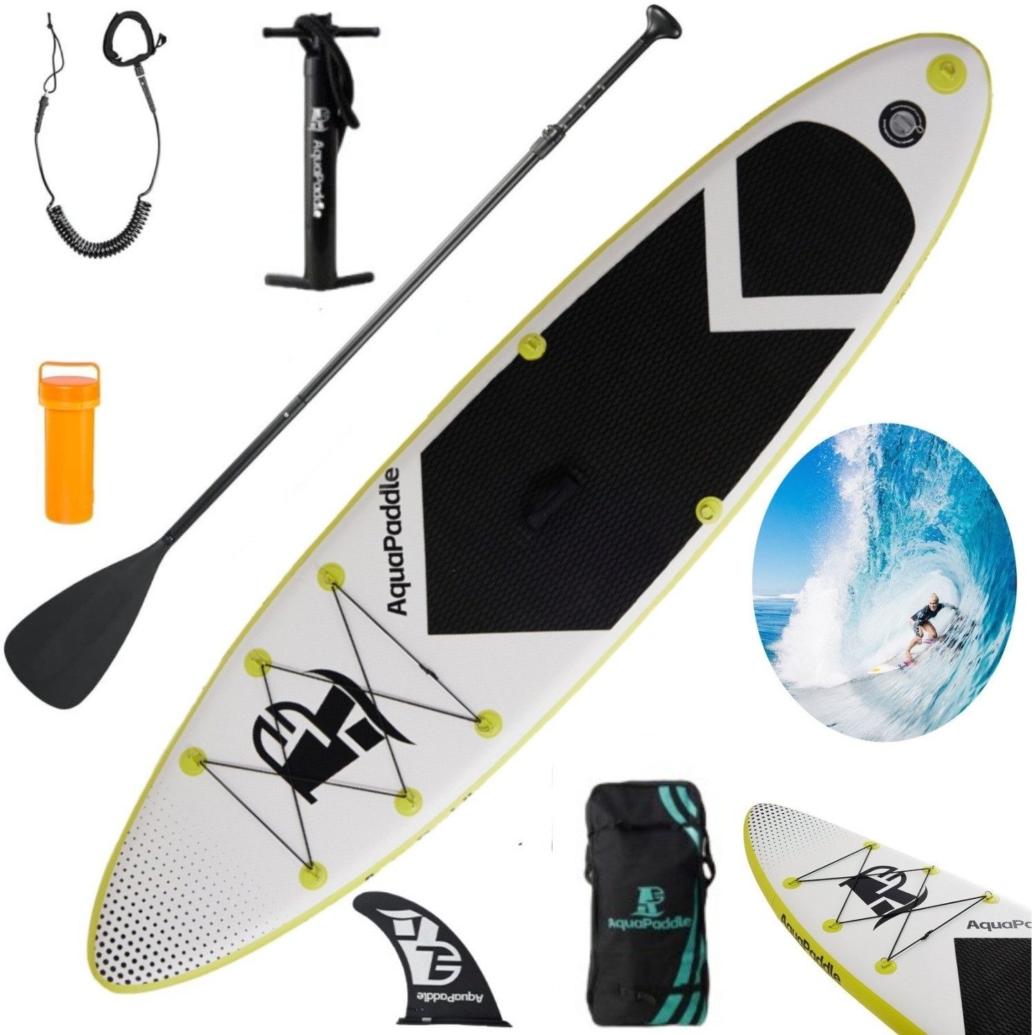 BlingBin Inflatable SUP-Board Stand Up Paddling Board 320cm Aufblasbares Stand Up Paddle Board Set, SUP Board, (1er Set, 7 tlg., Premium Stand Up Paddle Set), verstellbarem Paddel, Handpumpe, Abnehmbarer Flosse