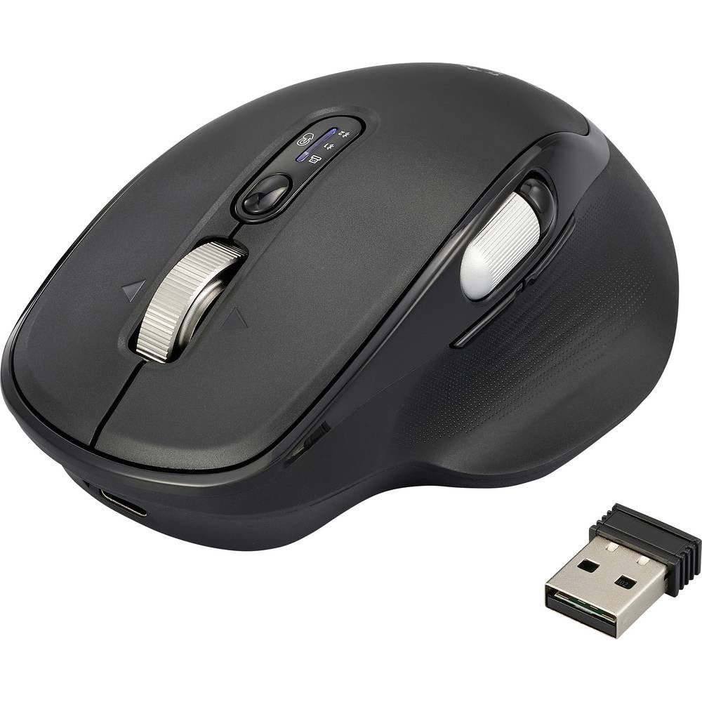 Renkforce RF-WM-220 Maus Kabellos, Bluetooth® Größe: M/L Optisch Schwarz 11 Mäuse (Ergonomisch, Easy Switch 3 Geräte, Multipair-Funktion)