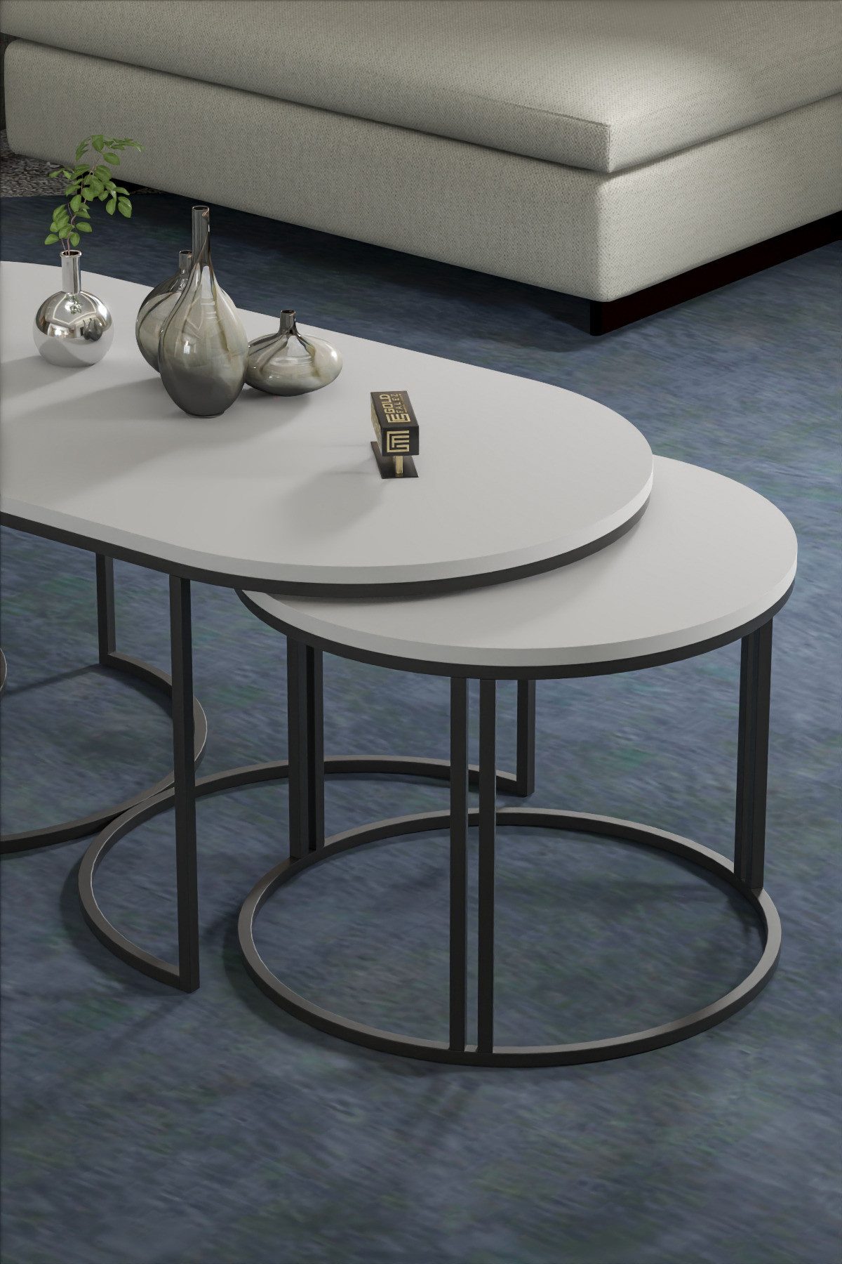 en.casa Couchtisch (Couchtisch- und Beistelltisch-Set, 3-St., 3-teilig: 1 Couchtisch + 2 Beistelltische), Couchtisch-Set mit Satztischen 60 x 120 cm Spanplatte Weiß 89321610