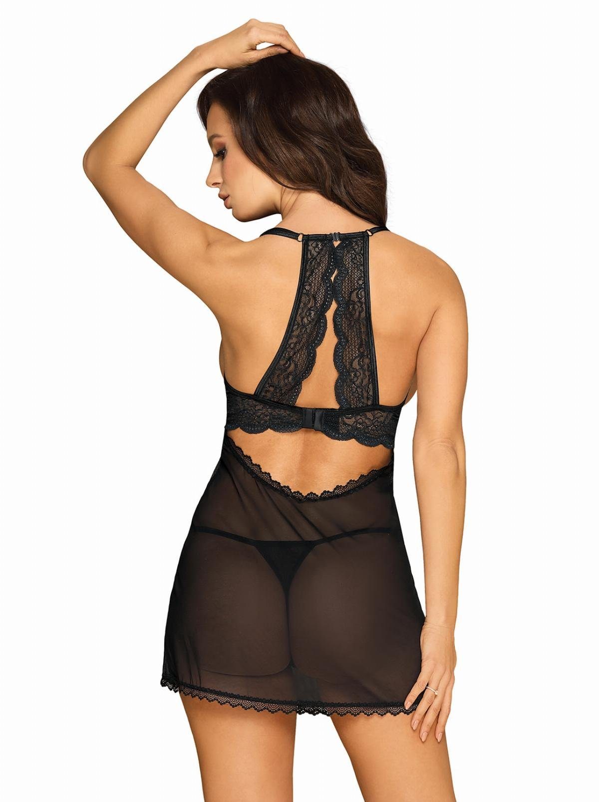 Obsessive Negligé Pearlove Babydoll mit Perlen transparent Tanga schwarz