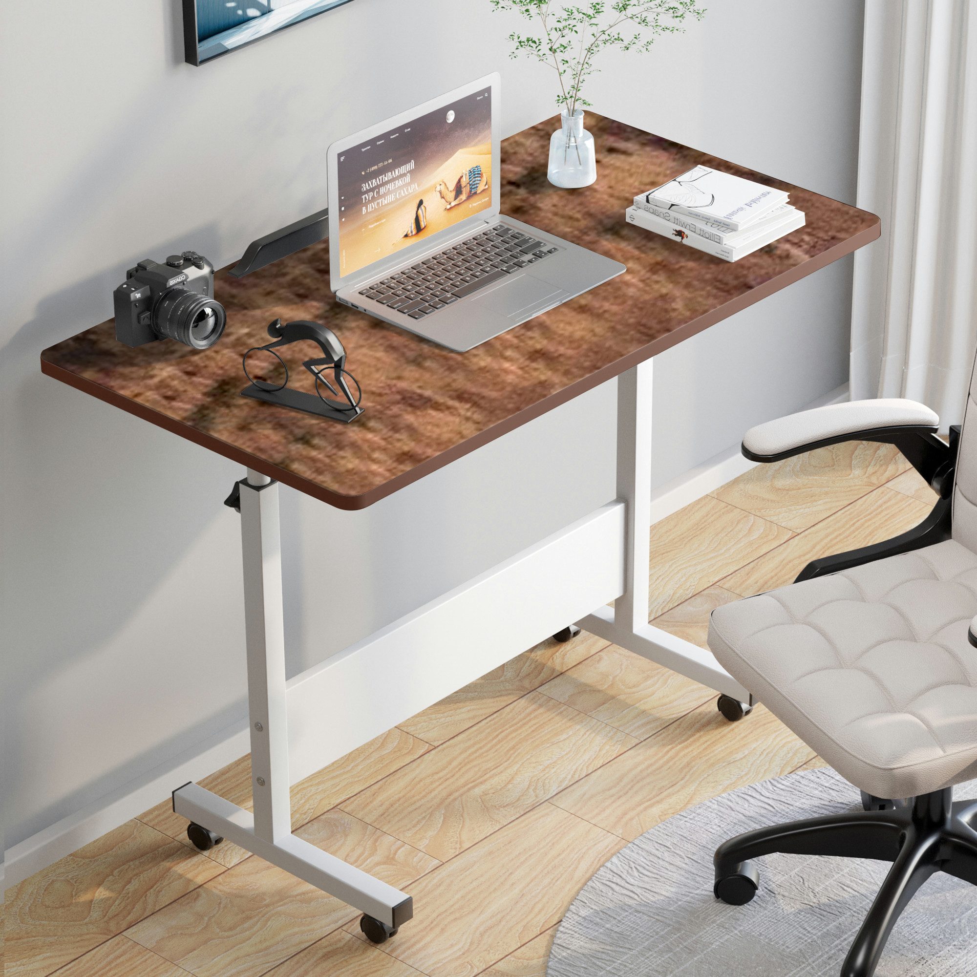 HDHNBA Laptoptisch fahrbarer Stehpult, höhenverstellbarer mobiler Tisch mit Rollen (1-St), für Home‑Office, Schreibtisch mit neigbarer Tischplatte