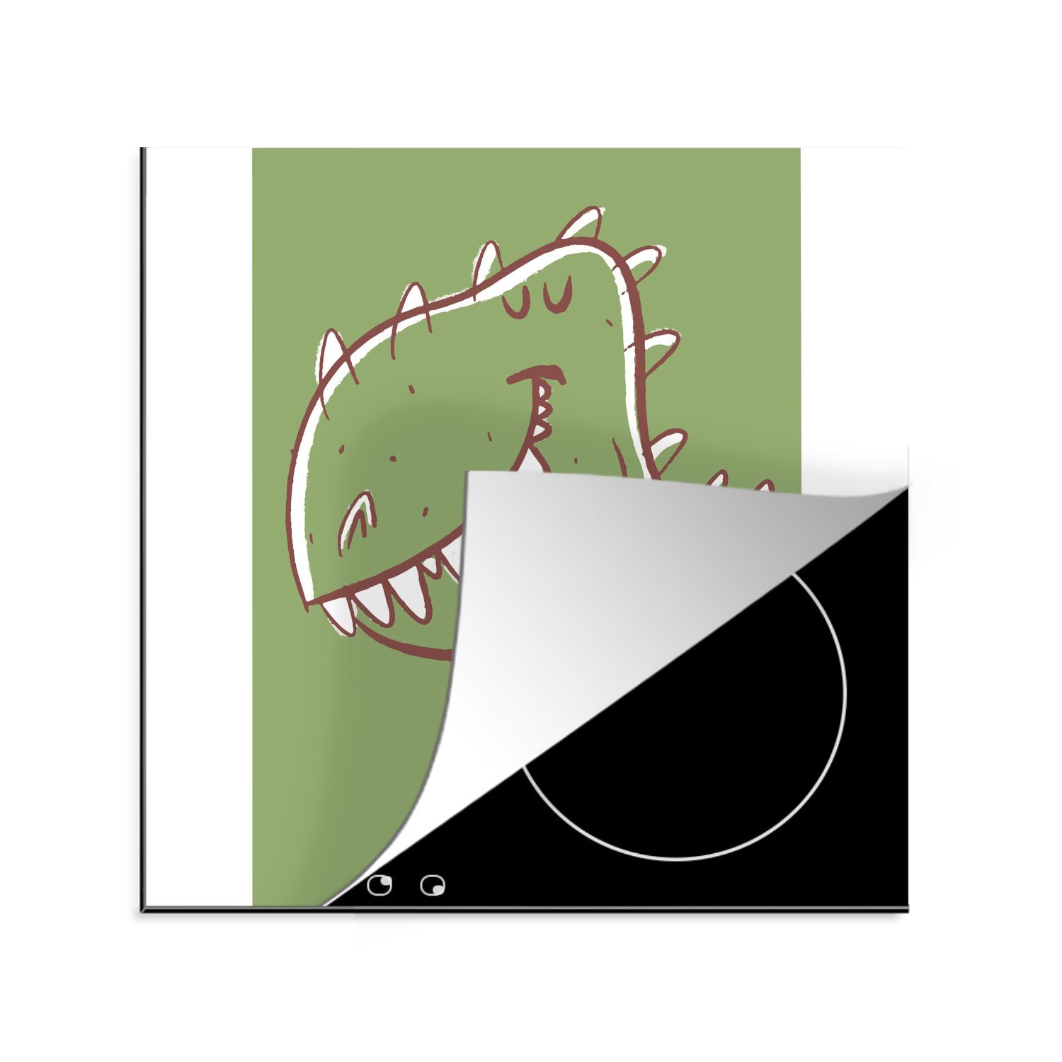 Dinosaurier - cm, - Kinder, Herdblende-/Abdeckplatte Grün (1 - küche MuchoWow 78x78 Kinder für - tlg), Arbeitsplatte Vinyl, Ceranfeldabdeckung, - Zeichnung Tiere