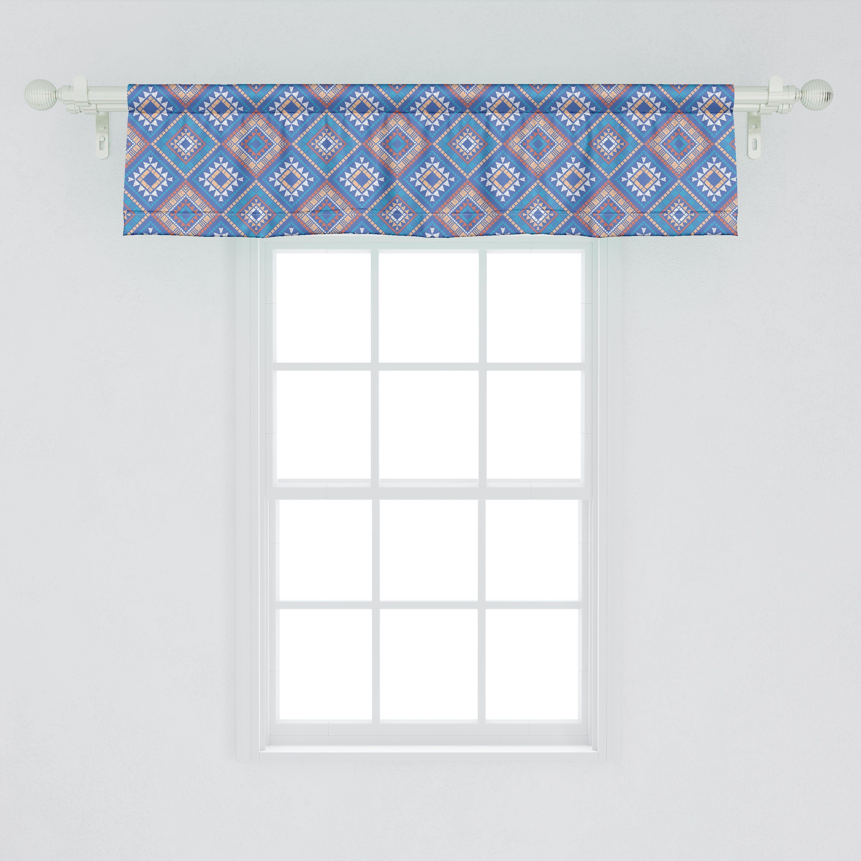 Scheibengardine Vorhang Volant für Küche Einflüsse Schlafzimmer Microfaser, gezeichnet Dekor mit Abakuhaus, Stangentasche, Tribal Aztekisch Hand