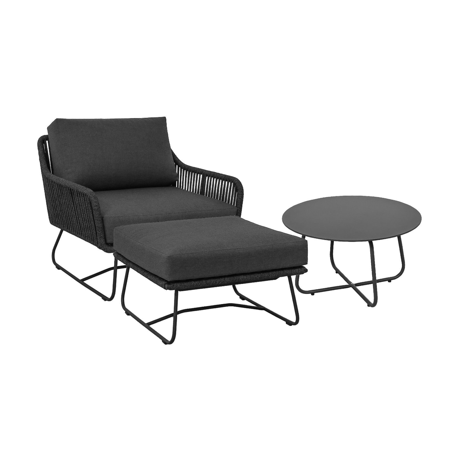 CASA DOMA Gartenlounge-Set Ribera/Arista, (3-tlg), Edelstahl anthrazit, Rope & wetterfester Outdoor-Stoff