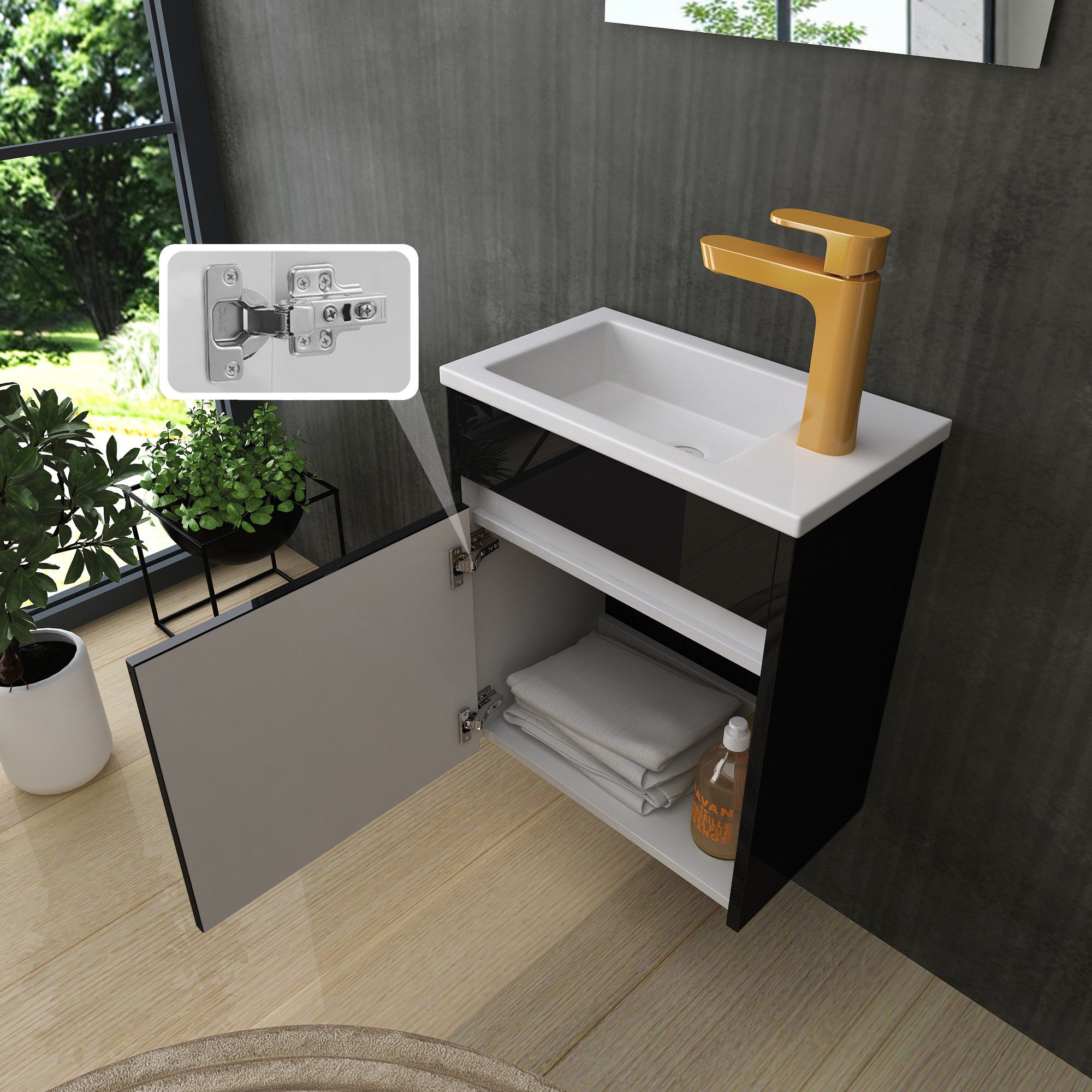 Homeline Badmöbel-Set Zamora Badmöbel-Set Badmöbel set Schwarz Hochglanz Ba günstig online kaufen