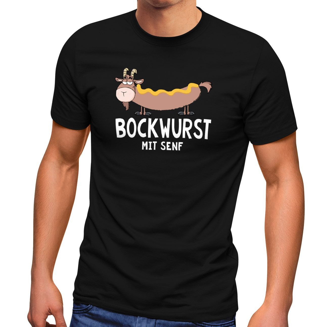 MoonWorks Print-Shirt Herren T-Shirt Grillen Ziege Bock Wurst mit Senf Witz günstig online kaufen