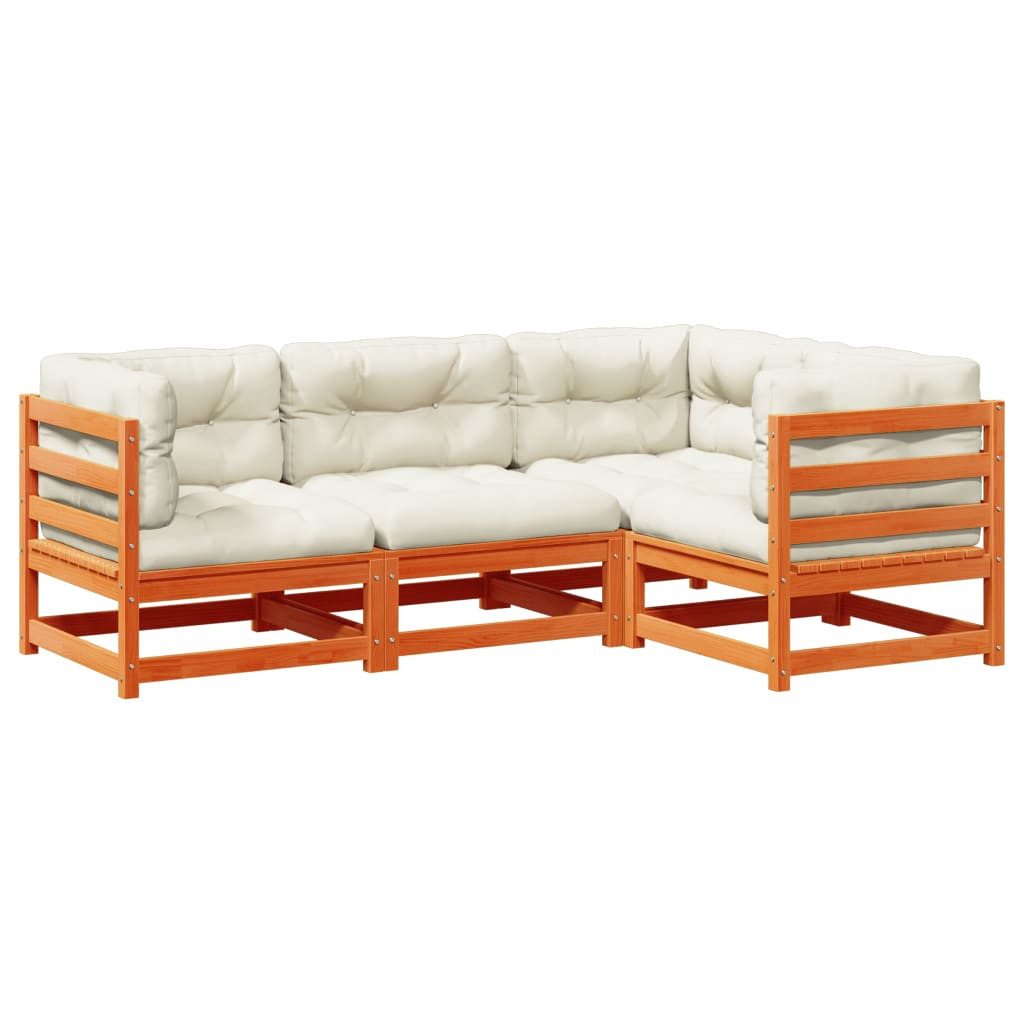 vidaXL Gartenlounge-Set 4-tlg. Garten-Sofagarnitur mit Kissen Wachsbraun Kiefernholz..., (1-tlg)