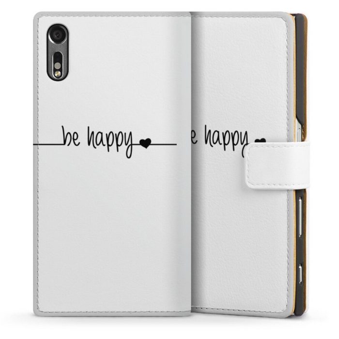 DeinDesign Handyhülle Statement Glück Motiv ohne Hintergrund be happy transparent Sony Xperia XZs Hülle Handy Flip Case Wallet Cover Handytasche Leder