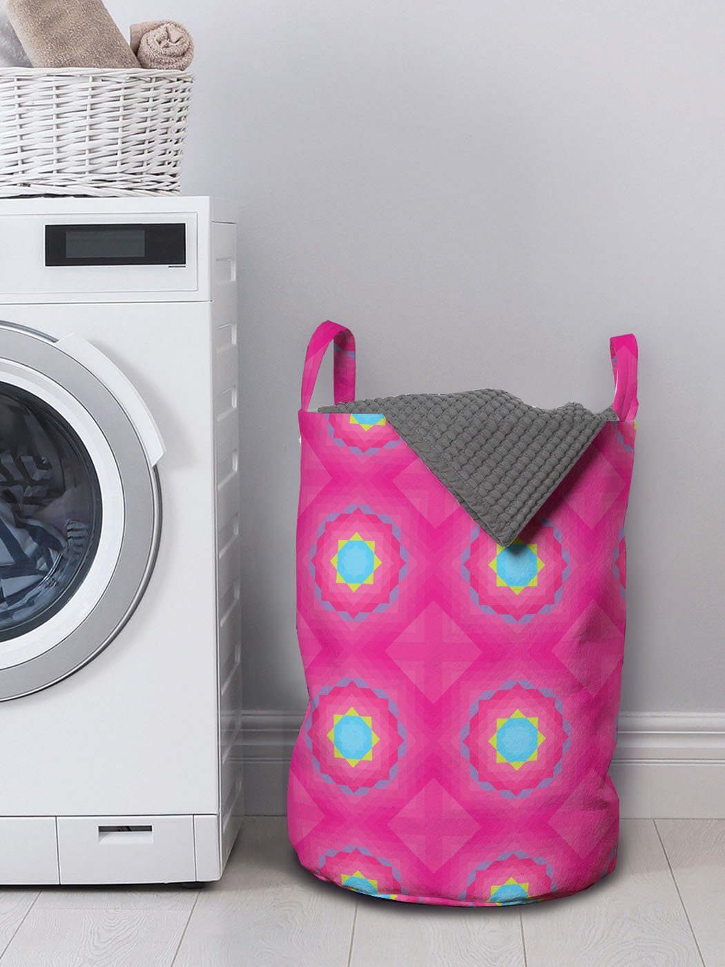 Abakuhaus Wäschesäckchen Wäschekorb mit Geometrische Kordelzugverschluss für Waschsalons, Triangles Griffen Rosa Formen