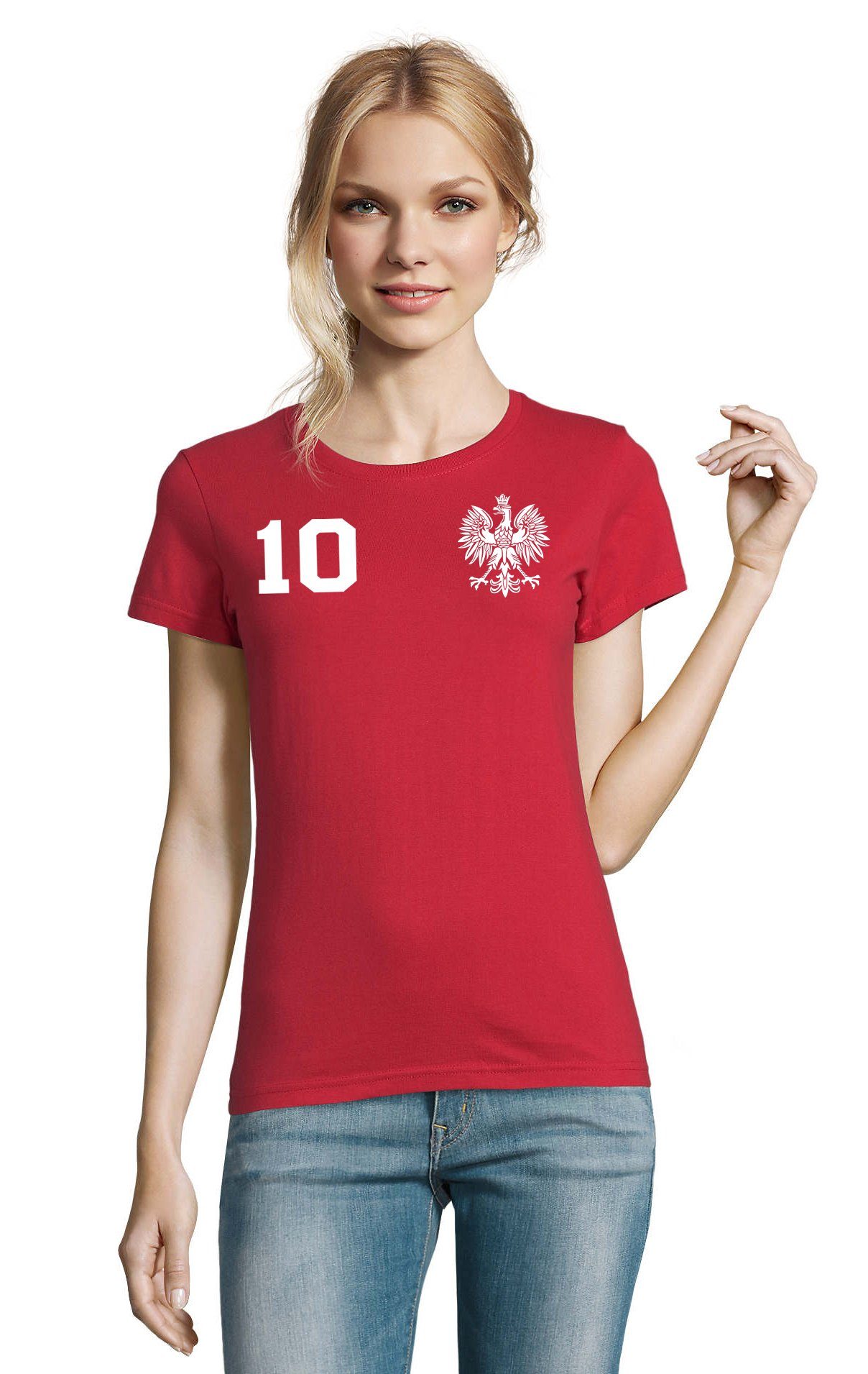 T-Shirt Damen Polen Polska Sport Trikot Fußball Weltmeister Meister WM EM