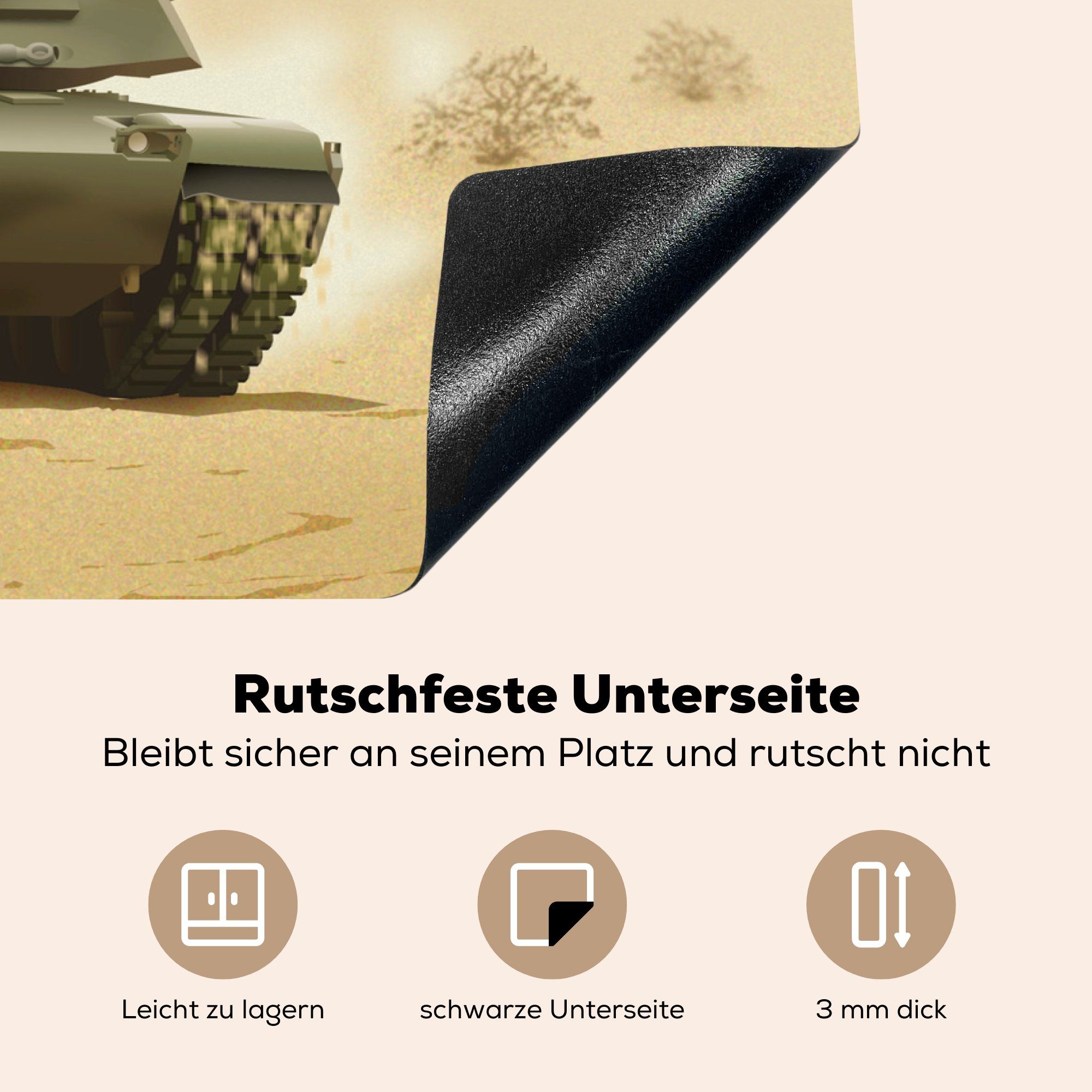 70x52 nutzbar, Wüste, in Herdblende-/Abdeckplatte Eine Ceranfeldabdeckung Arbeitsfläche tlg), Panzers Illustration eines MuchoWow Vinyl, (1 der Mobile cm,