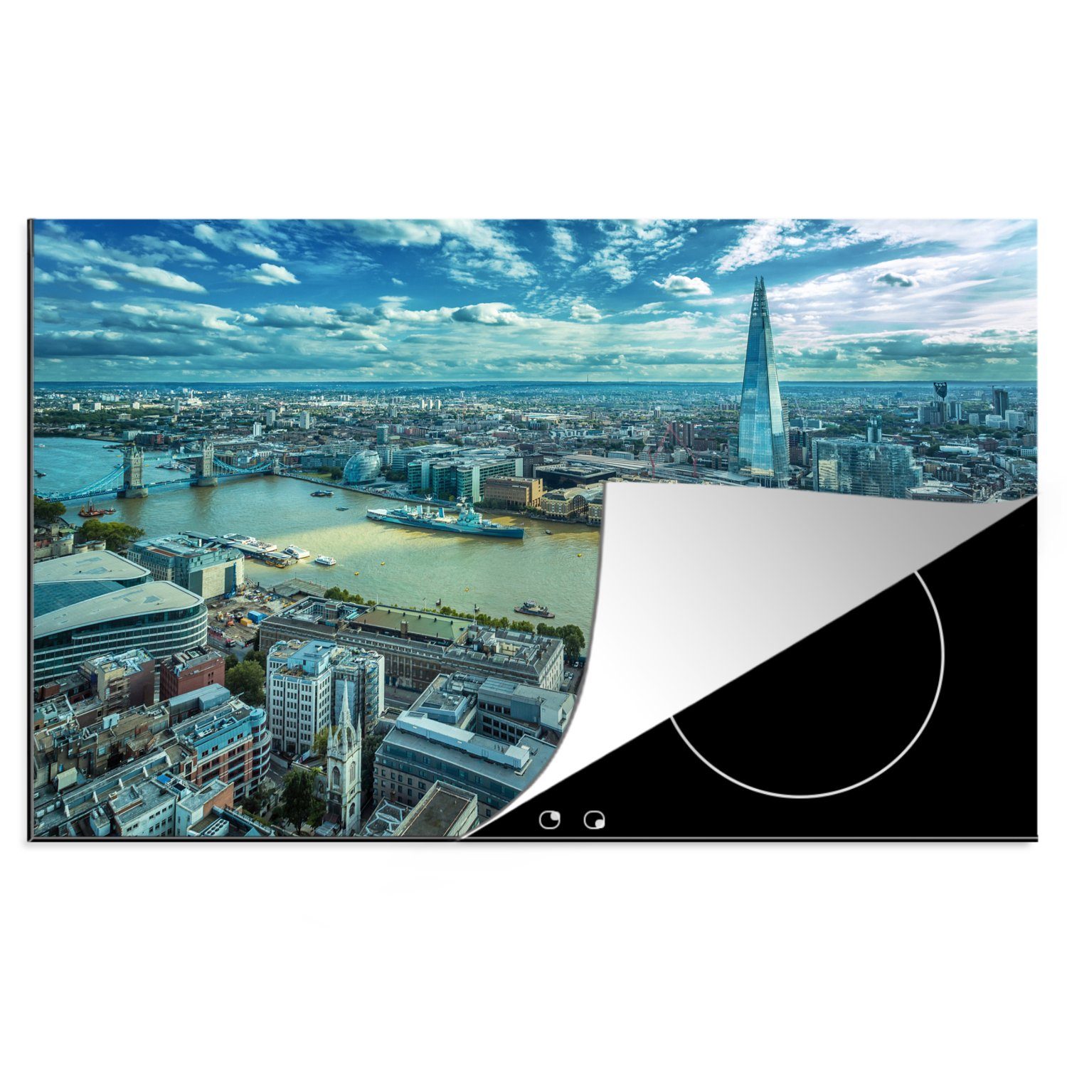 MuchoWow Herdblende-/Abdeckplatte London - Skyline - England, Vinyl, (1 tlg), 81x52 cm, Induktionskochfeld Schutz für die küche, Ceranfeldabdeckung