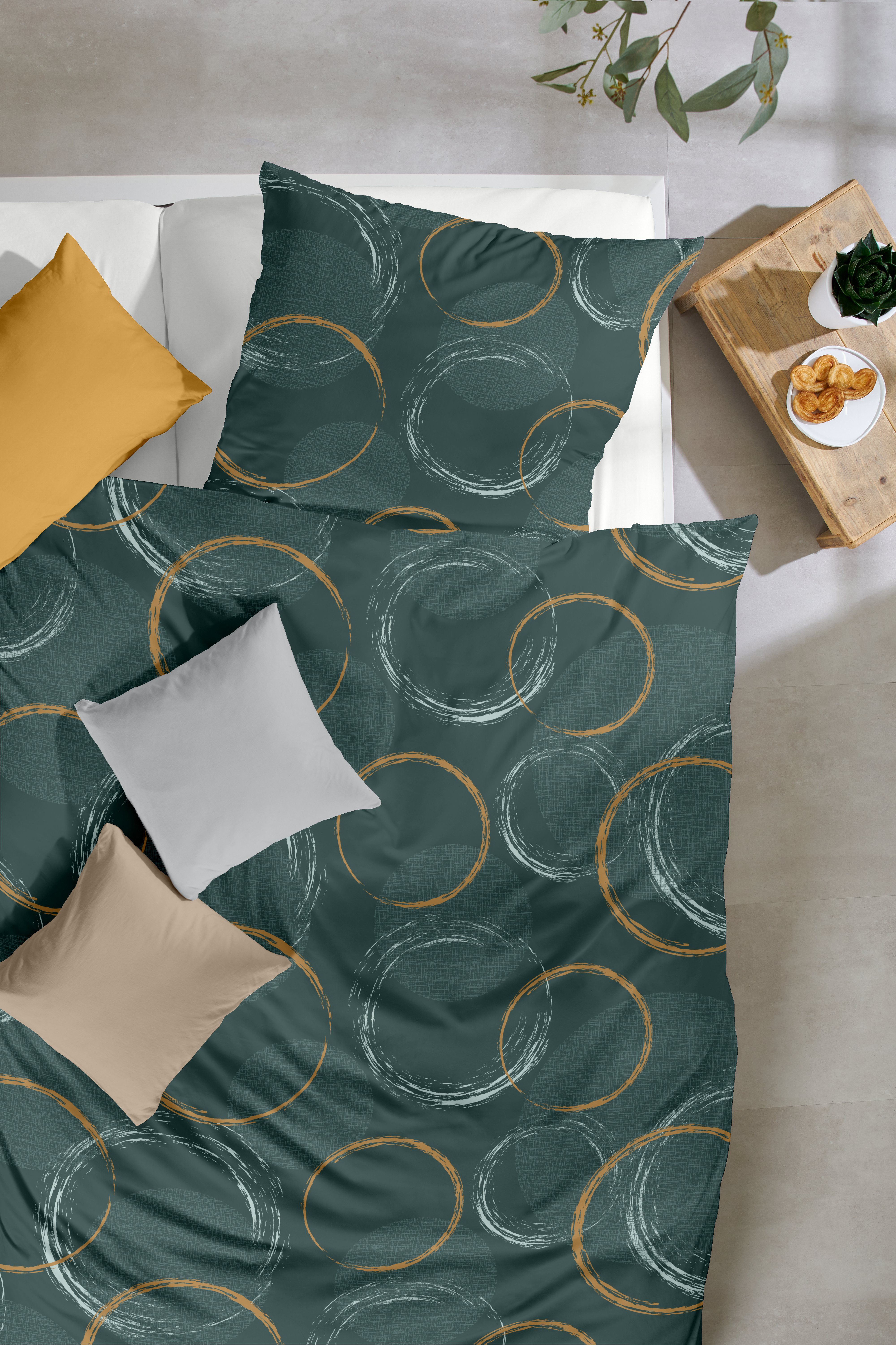 Primera Bettwäsche Mako-Satin -Bettwäsche Trace, Mako-Satin, 2 teilig, mit frischem Kreismuster