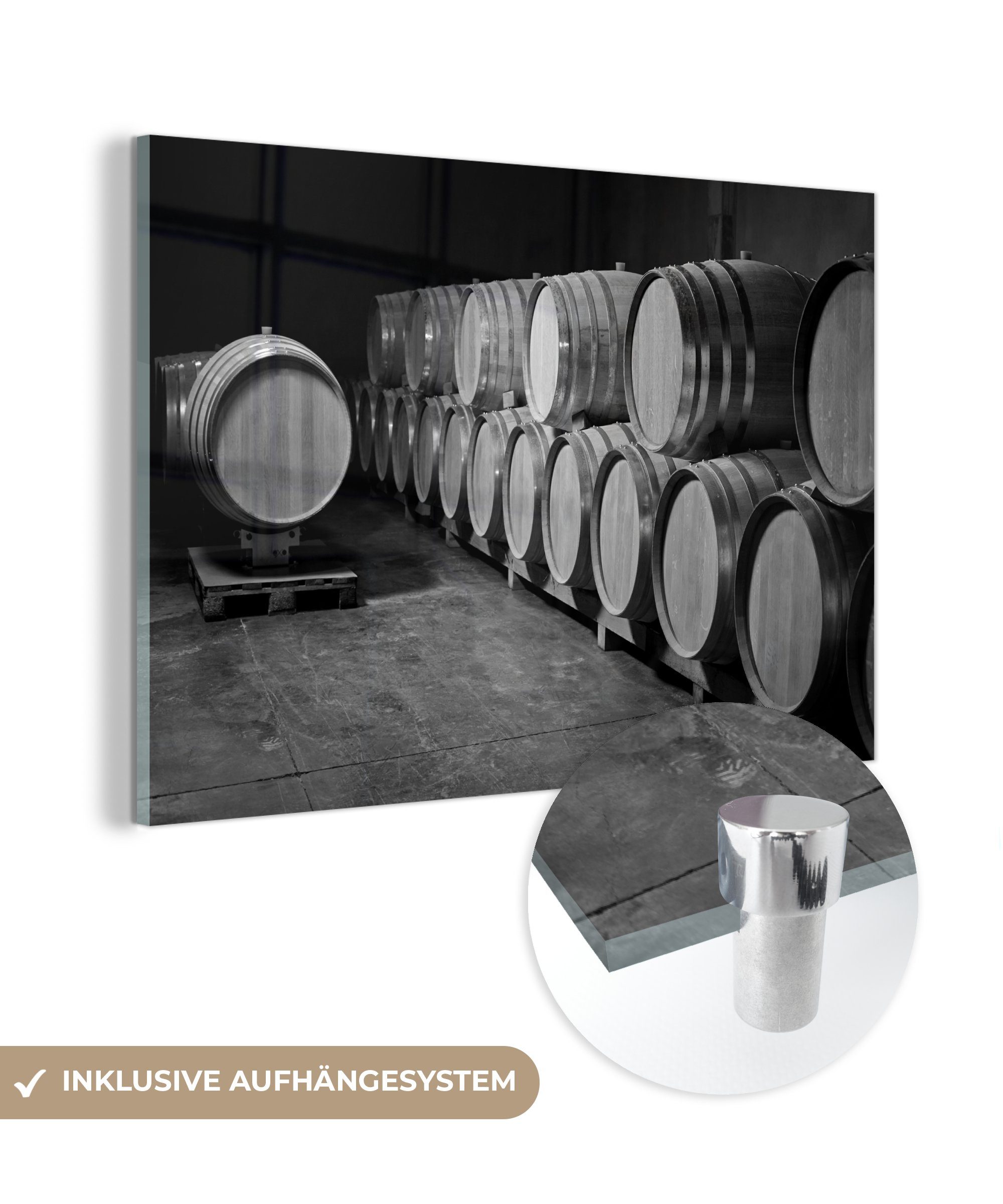 - MuchoWow Weinkeller voll schwarz aus Wohnzimmer mit französischer (1 St), und, Acrylglasbilder Eiche Weinfässern Acrylglasbild & Schlafzimmer