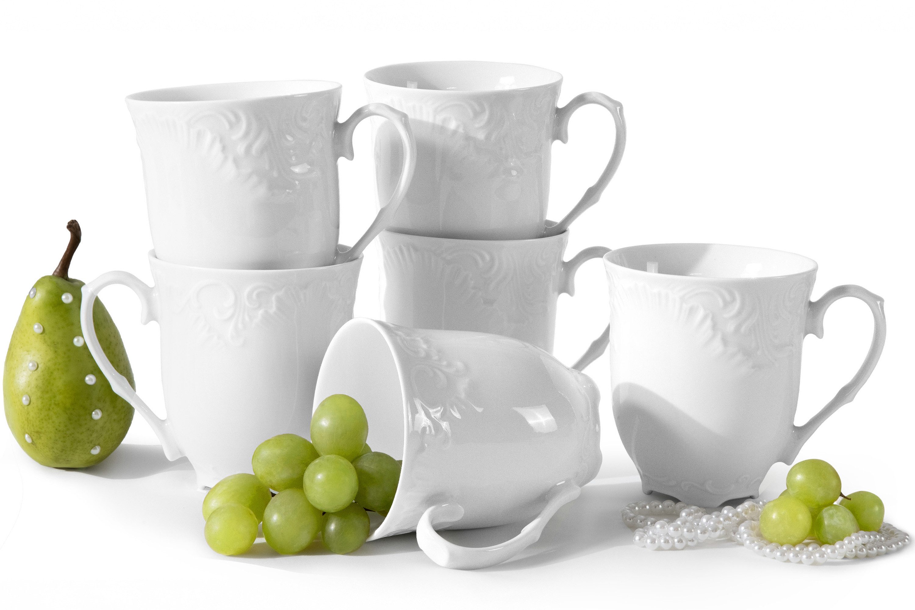 KONSIMO® Tasse CMIELOW ROCOCO Kaffeetasse, Teetasse, Hochwertiges Premium-Porzellan, 6-tlg., Porzellan, mit eleganten Verzierungen, mit Griff, zeitloses Design