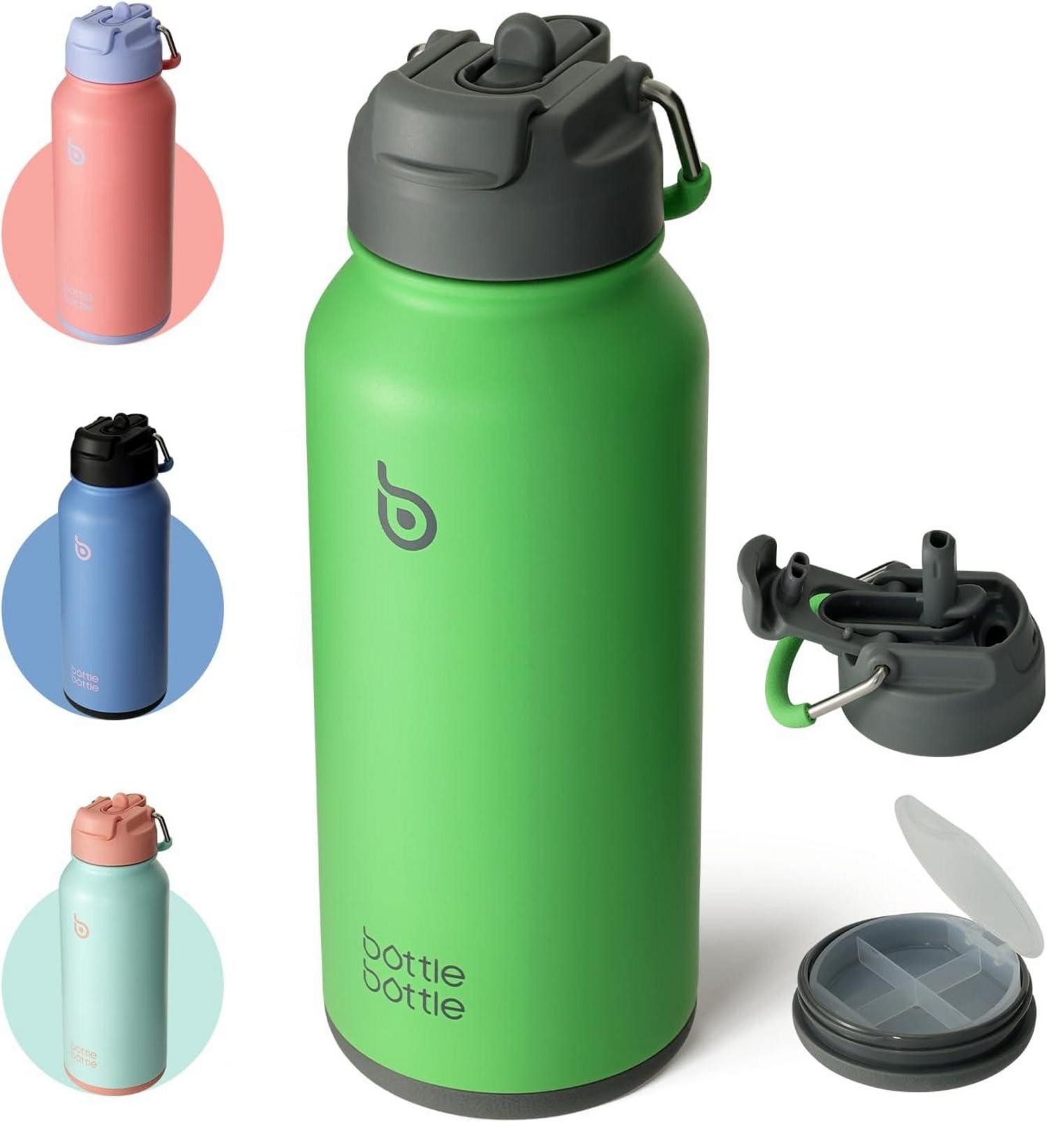 Thermobecher Edelstahl Trinkflasche 1L Strohhalm Thermoskanne Sport Isolierflasche