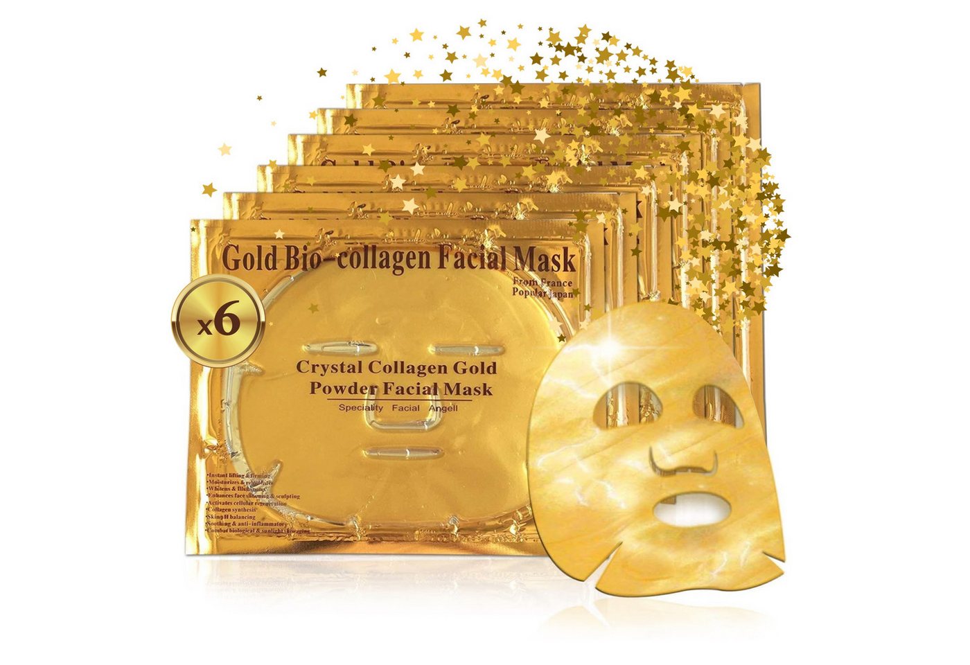 P-Beauty Cosmetic Accessories Gesichtsmaske Gold Collagen Maske Anti-Aging Feuchtigkeitsmaske, 6-tlg.
