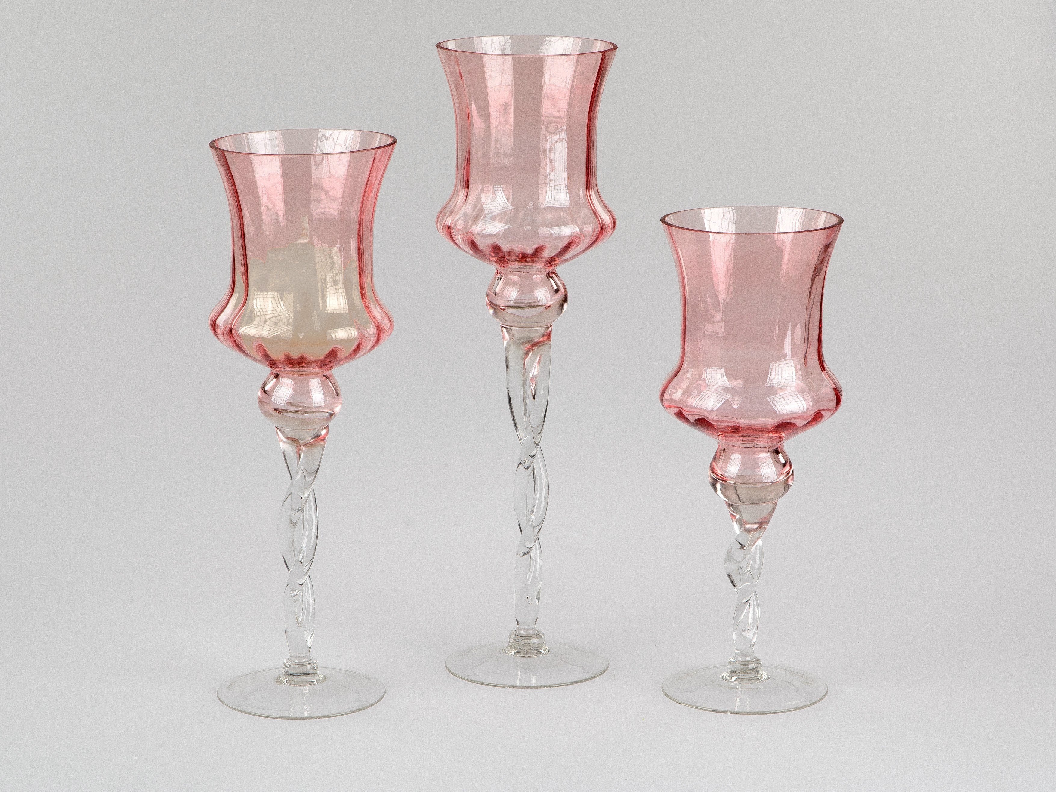 Glaskelch Windlicht Windlicht H40/35/30cm in rosa Set Small-Preis 3tlg.