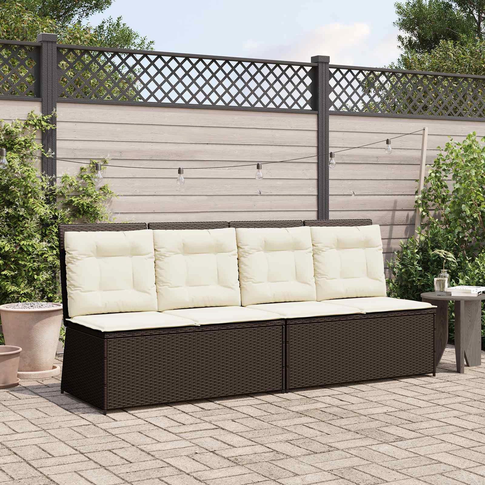 furnicato Gartenbank Reclining Poly-Rattan 110x67x95 cm Braun, Wetterfeste Sitzbank mit verstellbarer Lehne und Komfortkissen