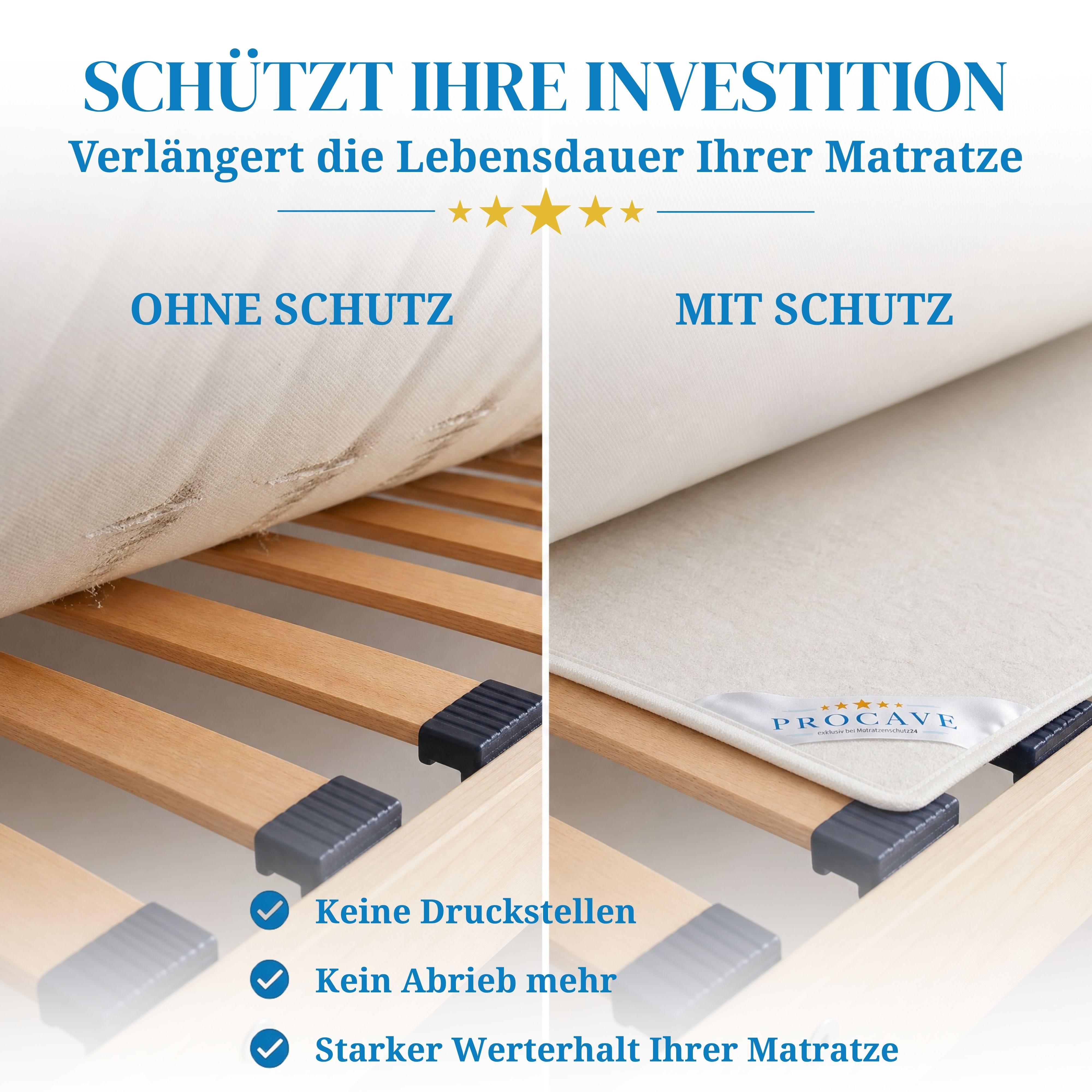 Matratzenschoner Filzschoner Lattenrost Matratzenschutz Made in Germany div. Größen PROCAVE, Matratzenunterlage atmungsaktiv, 70x200 cm