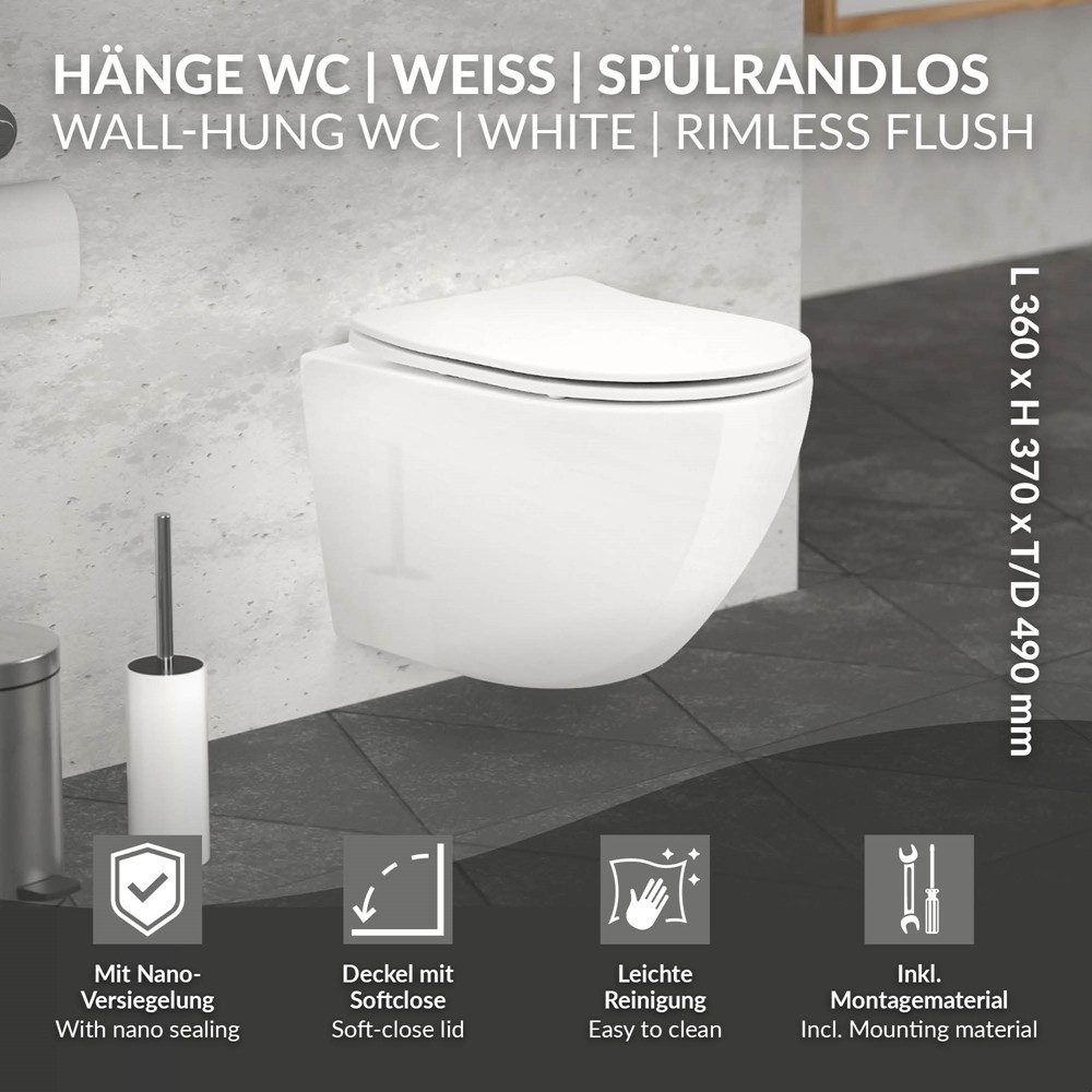 LuxeBath Tiefspül-WC Spülrandloses Hänge WC Keramik günstig online kaufen