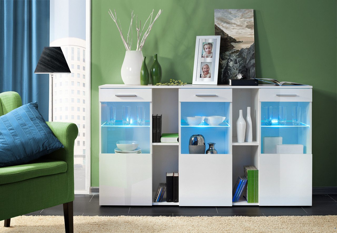 ASM-Moebel Kommode Kommode SB DORADE mit Hochglanz Fronten und LED Beleuchtung, Mit Hochglanzfronten und Led Beleuchtung