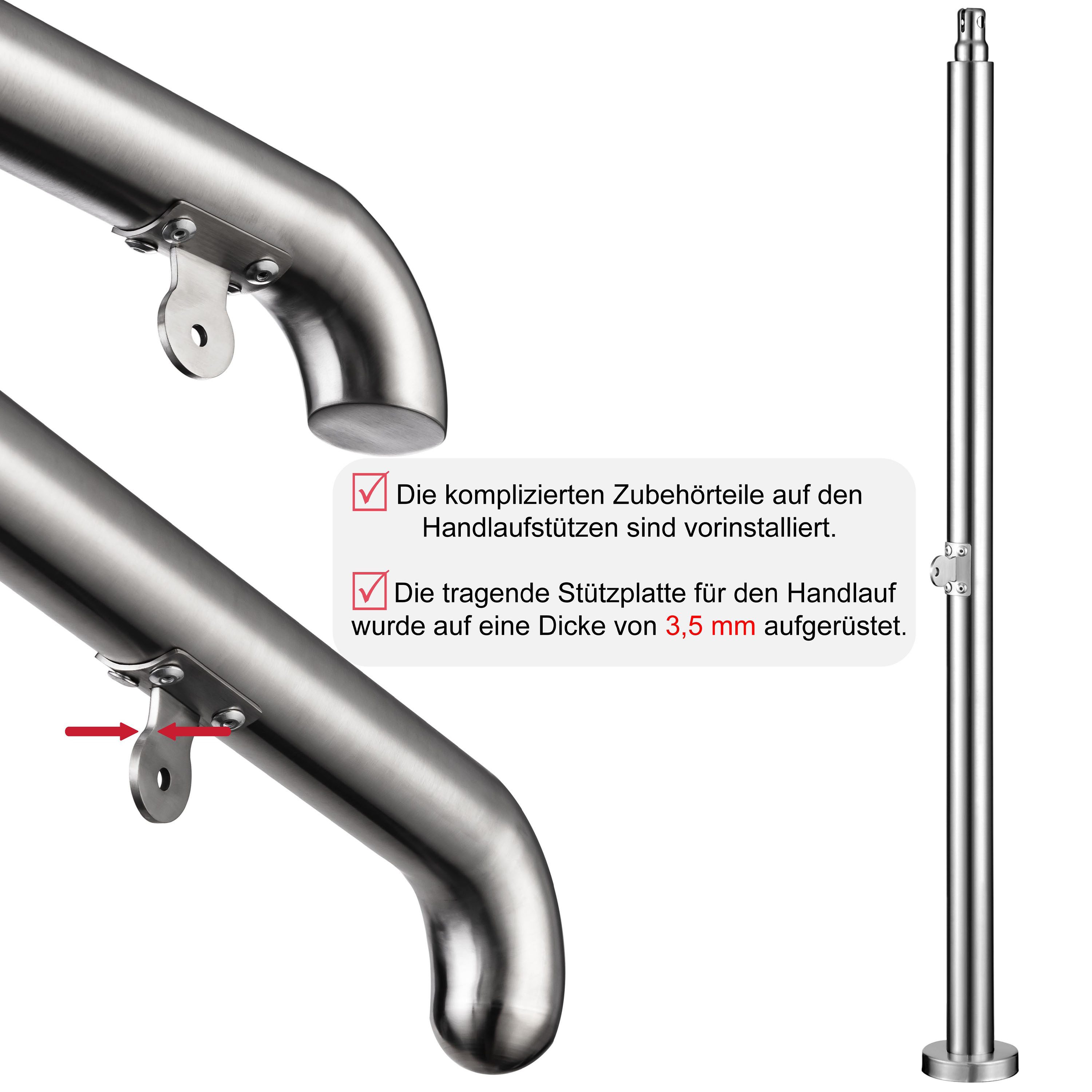 duschspa Handlauf 2–5 Stufen Edelstahl Geländer Eingangsgeländer für innen / außen, 108 cm Gesamtlänge, Eingangsgeländer, silber/schwarz, 108/136/162 cm – Bild 3 von 5