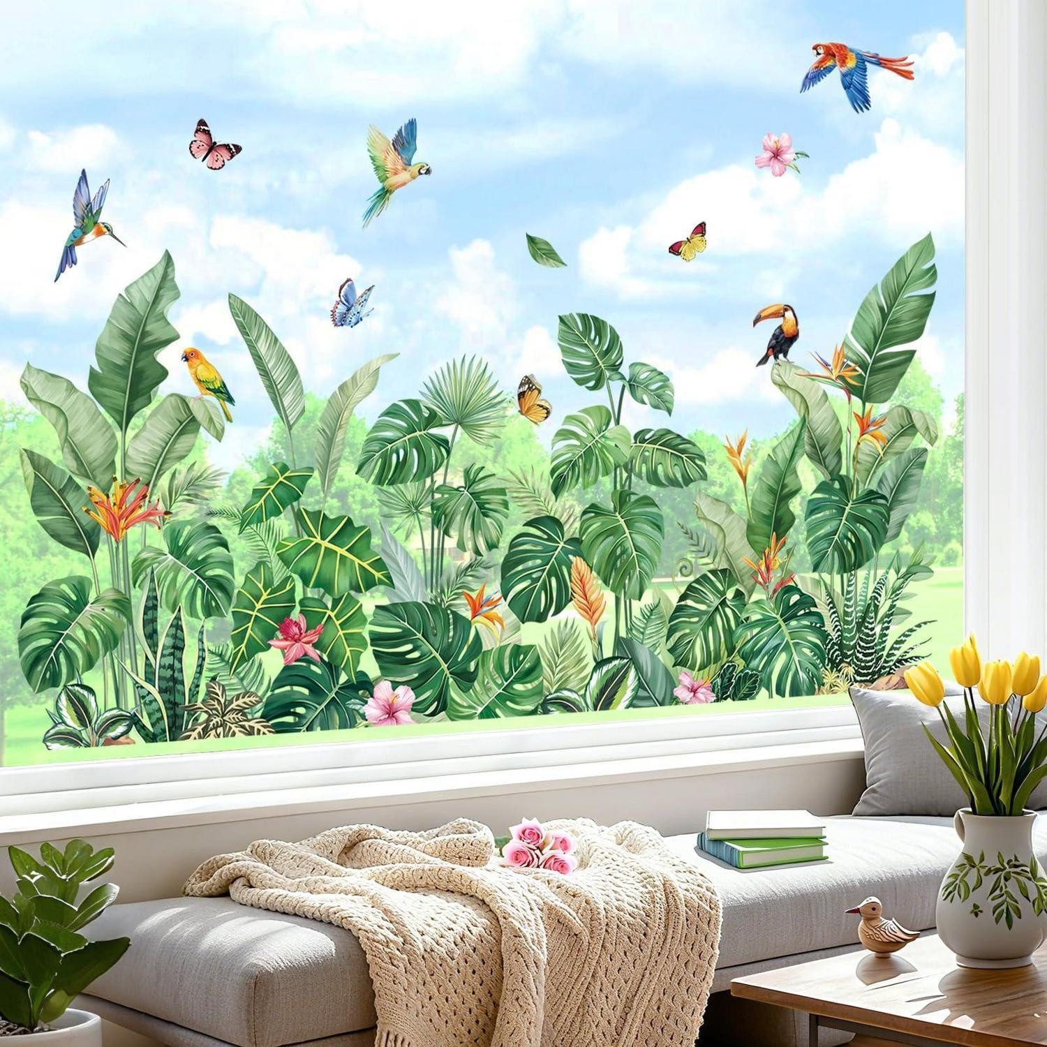 LuxusKollektion Fensterbild Fensterbilder Frühling Grüne Pflanzen XL
