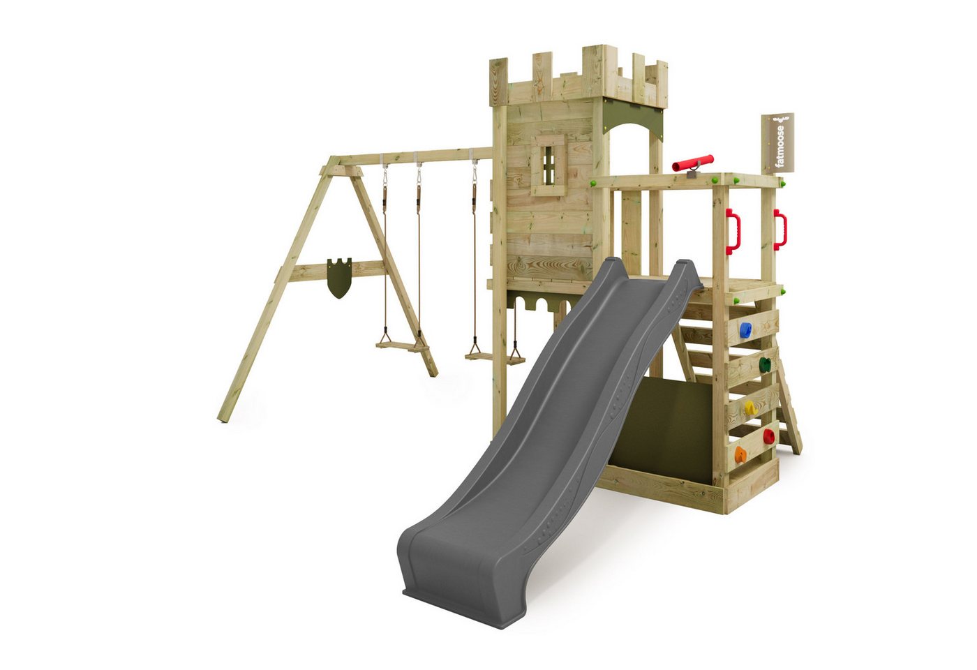 FATMOOSE Spielturm BoldBaron mit Schaukel, Rutsche & Kletterwand, Kletterturm aus Massivholz für Kinder – 10 Jahre Garantie*