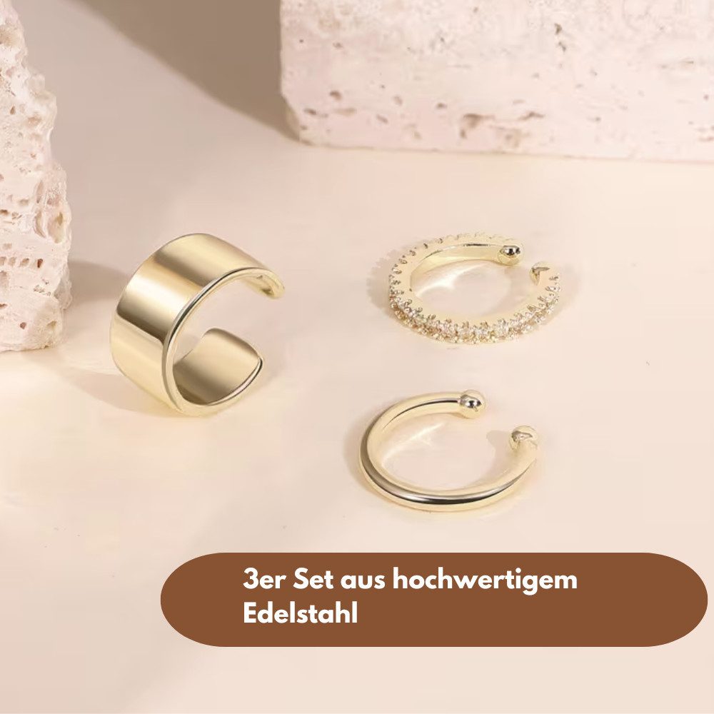 XCOAST Ohrklemmen-Set ohne Piercing - Clip-On Knorpel-Ohrringe (Clip Ohrringe trend Damen inkl. Schmuckkästchen, 3-tlg., biegbar, elegant), Schmuck für Damen, Fake Piercing Ohrringe Damen