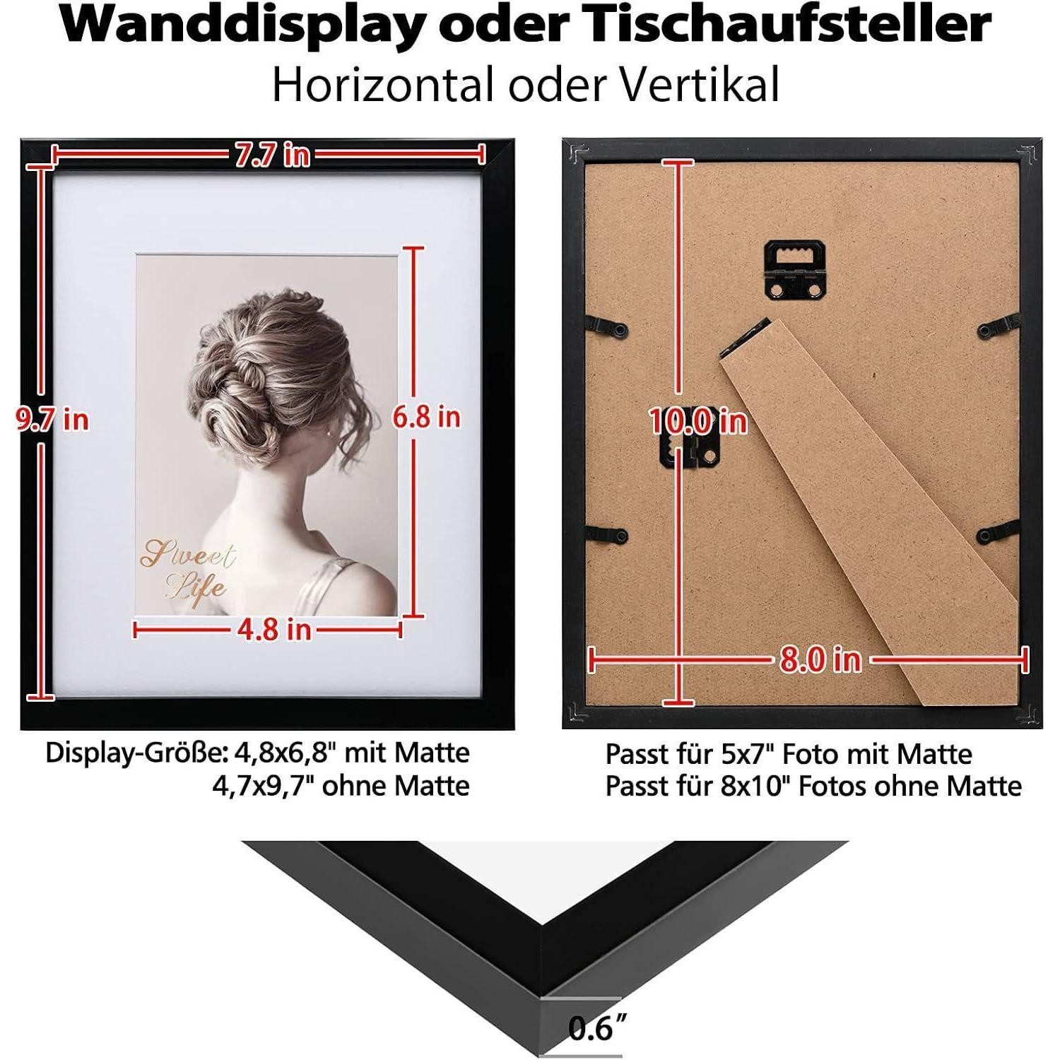 LuxusKollektion Bilderrahmen Bilderrahmen 10x8 7x5 Holz Acrylglas Tisch Wand 20x25 cm Schwarz