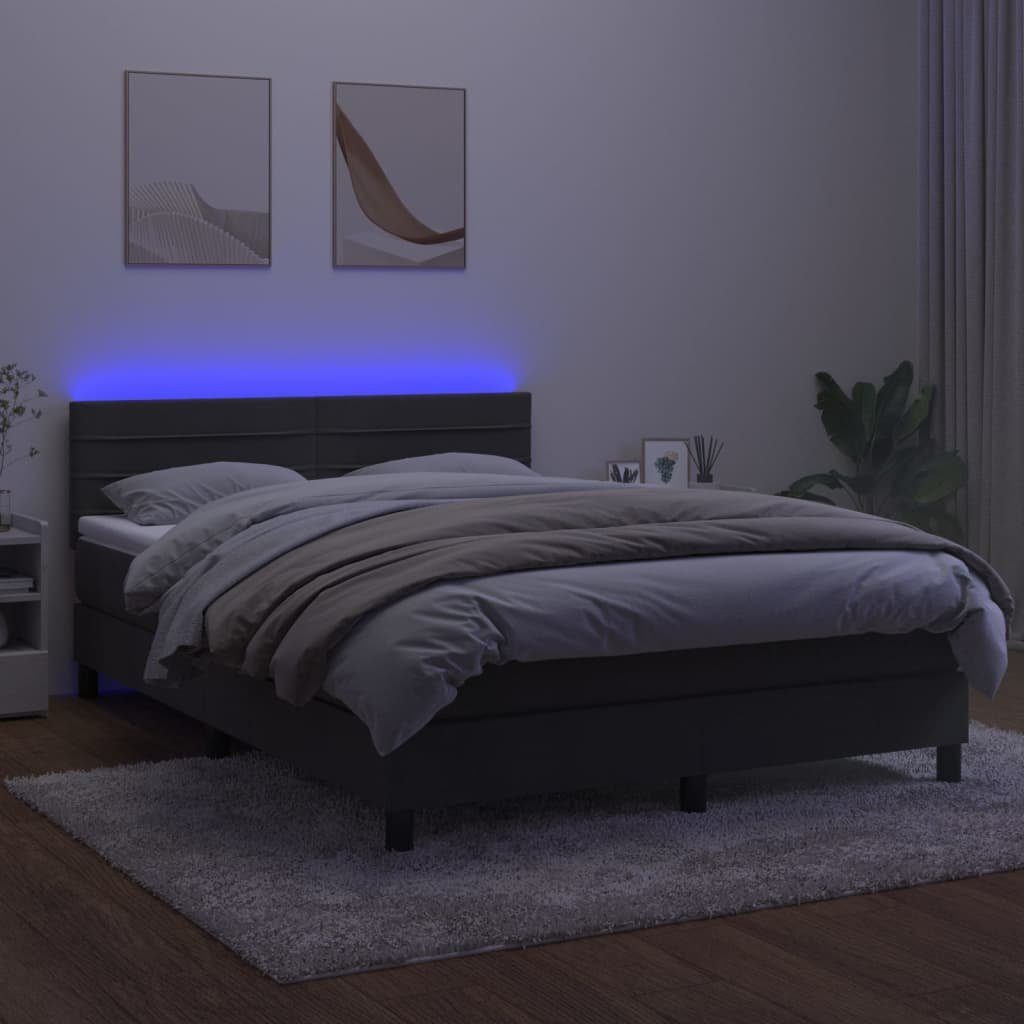 Merax Boxspringbett mit LED und Polsterbett, Doppelbett Samtbezug Matratze, inkl. höhenverstellbarem Dunkelgrau mit Kopfteil, 140x200cm