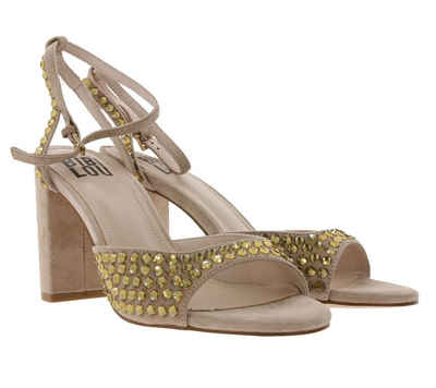 Bibi Lou BIBI LOU Echtleder-Sandalette elegante Damen Absatz-Sandalen mit Ziersteinchen Sommer-Schuhe Beige/Gold Outdoorschuh