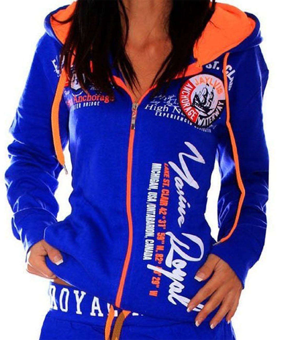 Jaylvis Collegejacke Damen Sweatjacke Sportjacke Joggingjacke mit lässiger Kapuze Marine Royal