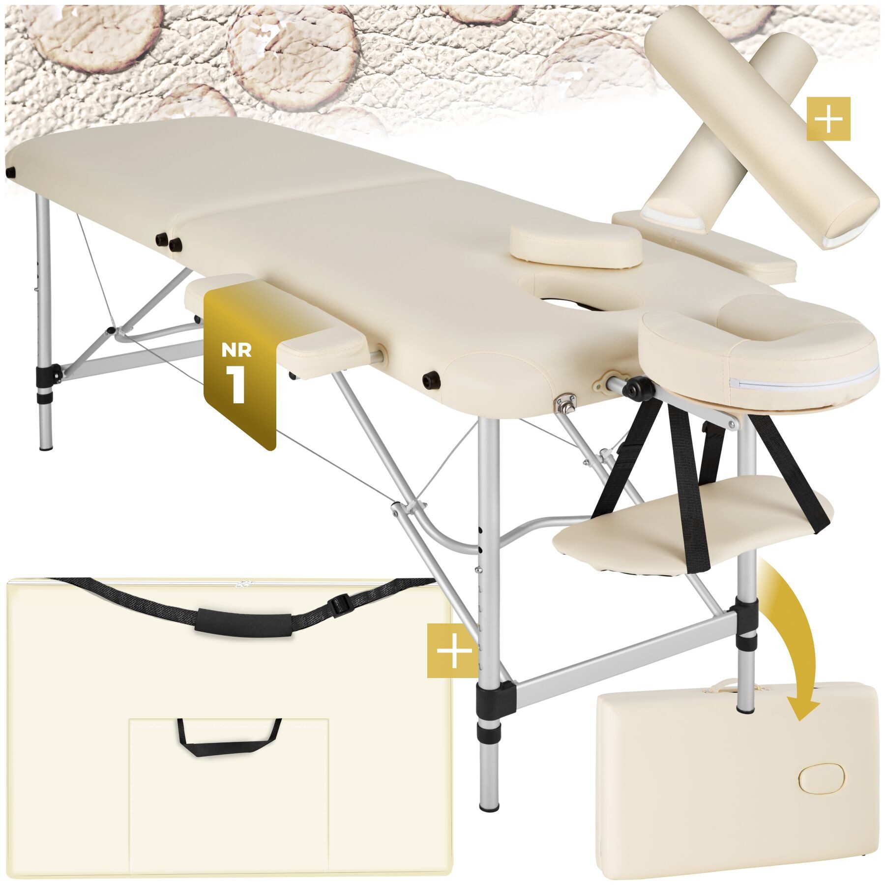 tectake Massageliege 2-Zonen-Massagetisch-Set, Maße: 210 x 95 x 89 cm, Polsterung 4 cm (Kosmetikliege, 1-St., in beige), Breite 61 cm, Lagerungsrollen & Tragetasche, klapp- & höhenverstellbar