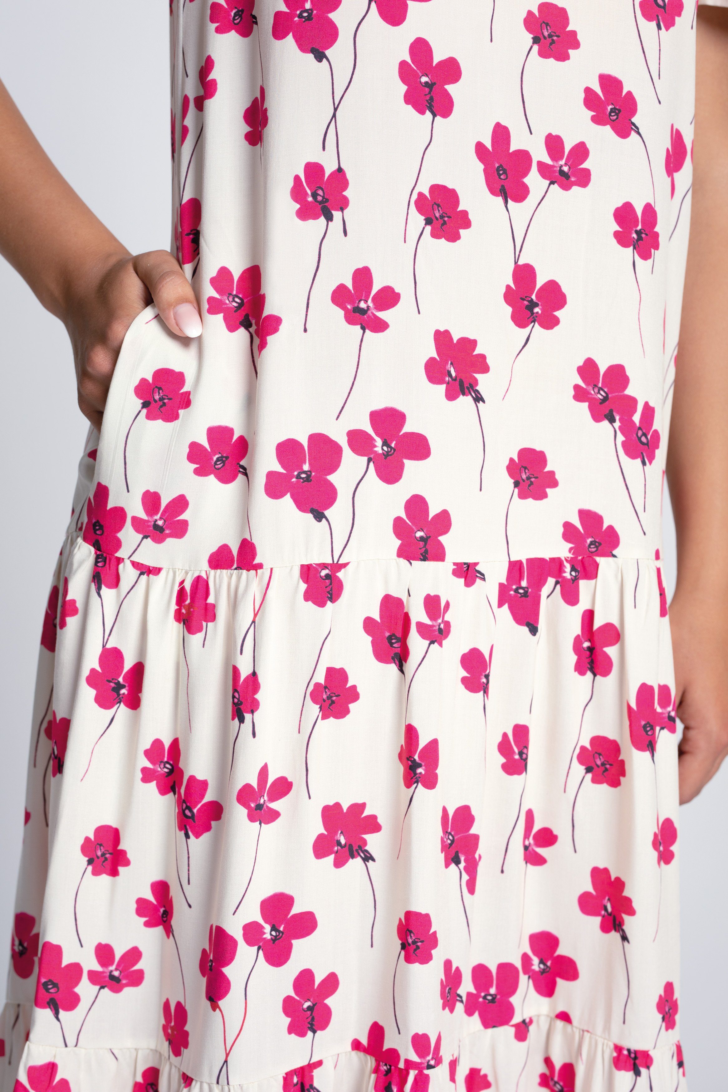 floraler, Blumendruck femininer und Passform lockere MODEE Alloverprint Sommerkleid