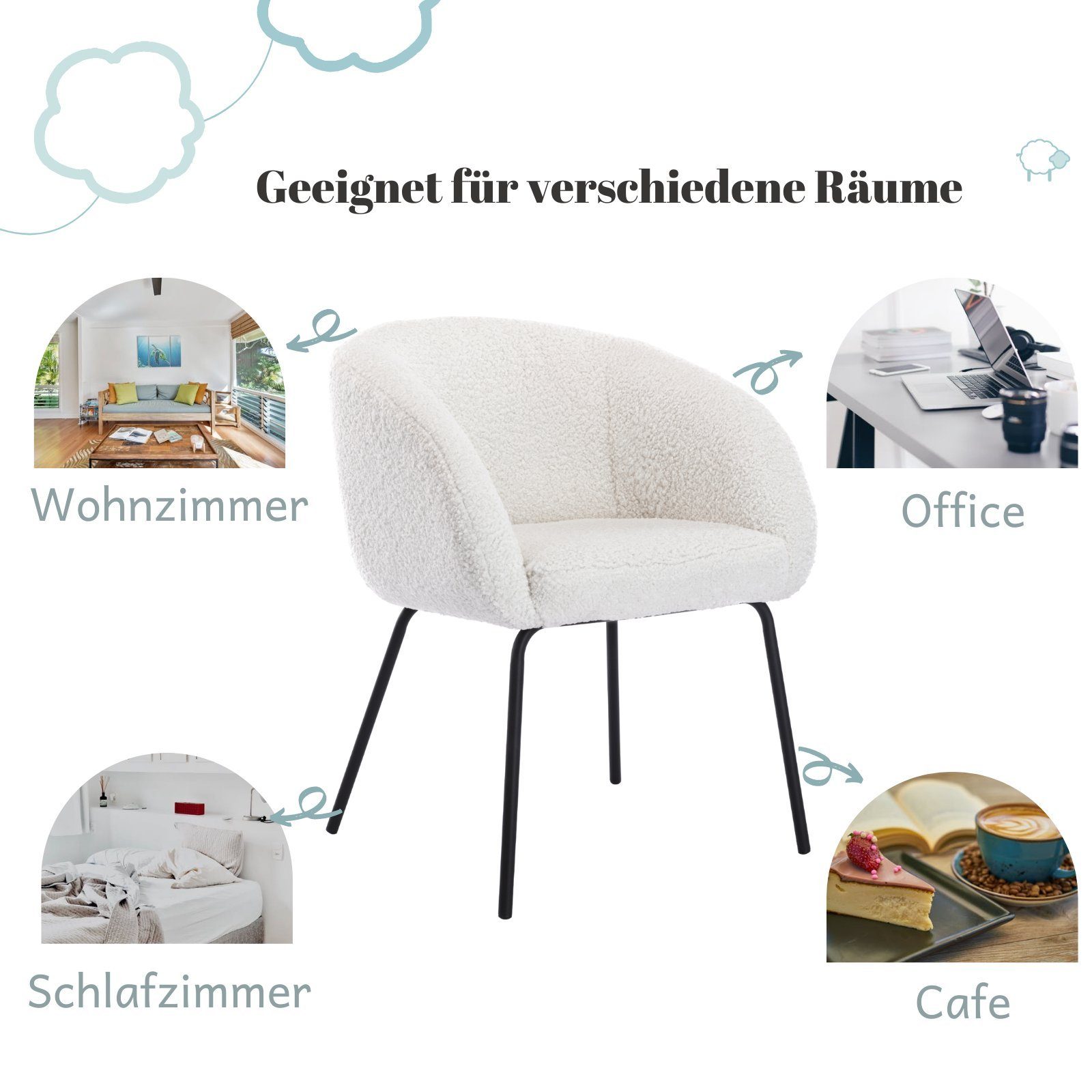 WAHSON OFFICE CHAIRS Loungesessel Sessel Kunstfell Modern Polsterstuhl günstig online kaufen