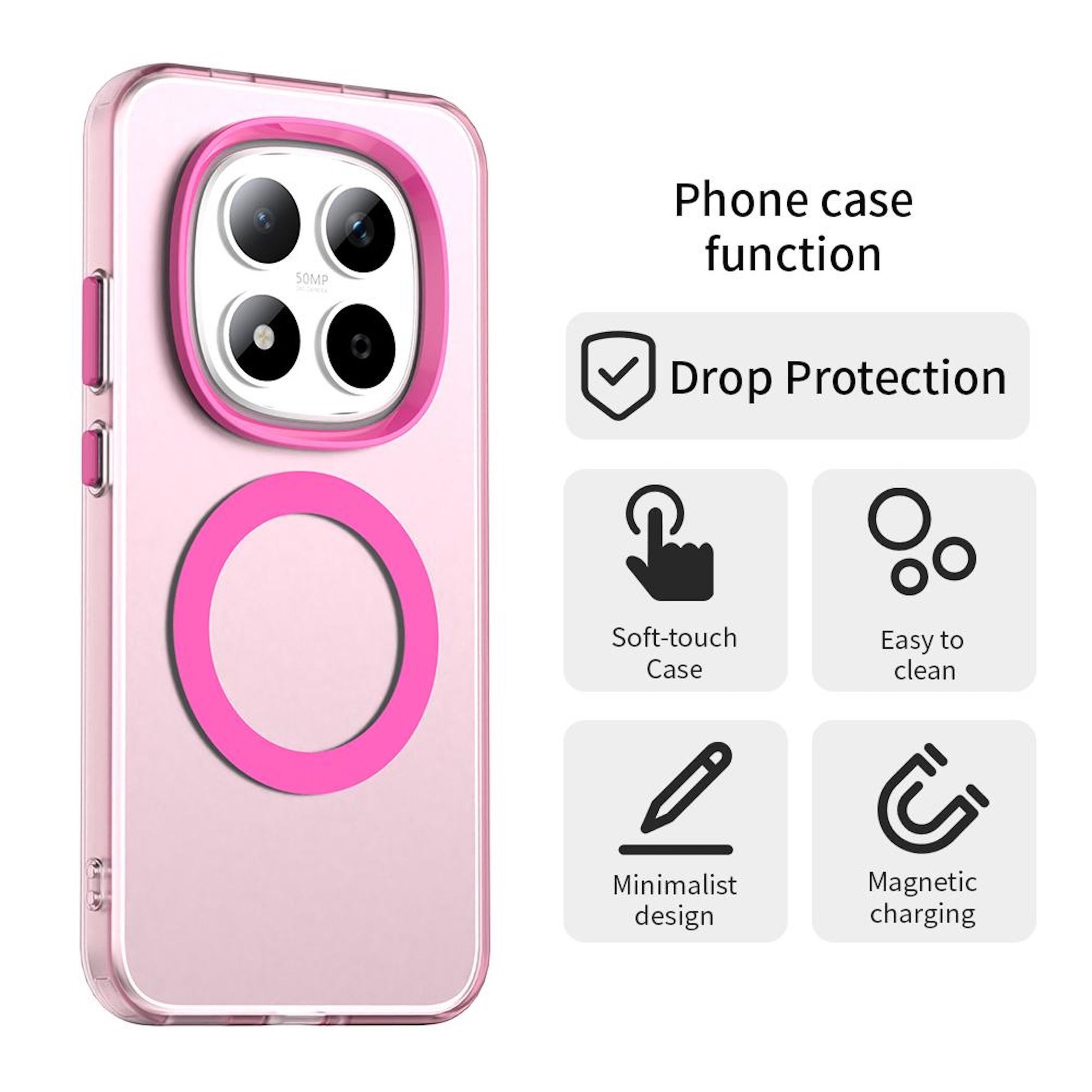 Wigento Handyhülle Für Xiaomi Redmi Note 15 Pro 5G Candy Design Magsafe TPU Hülle Pink, Magsafe Funktion, Stoßschutz, präzise Aussparungen – Bild 5 von 5