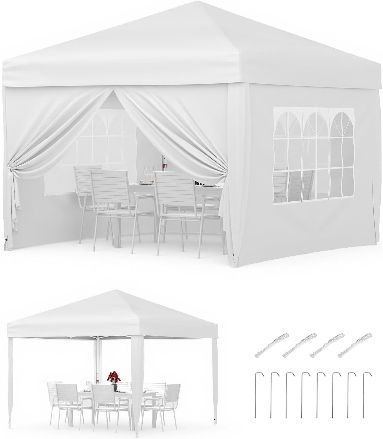 GarveeMore Pavillon tragbares,schnell aufzubauendes Zelt für den gewerblichen Einsatz, inklusive 4 Heringen,4 Seilen und 4 Sandsäcken für OutdoorAktivitäten