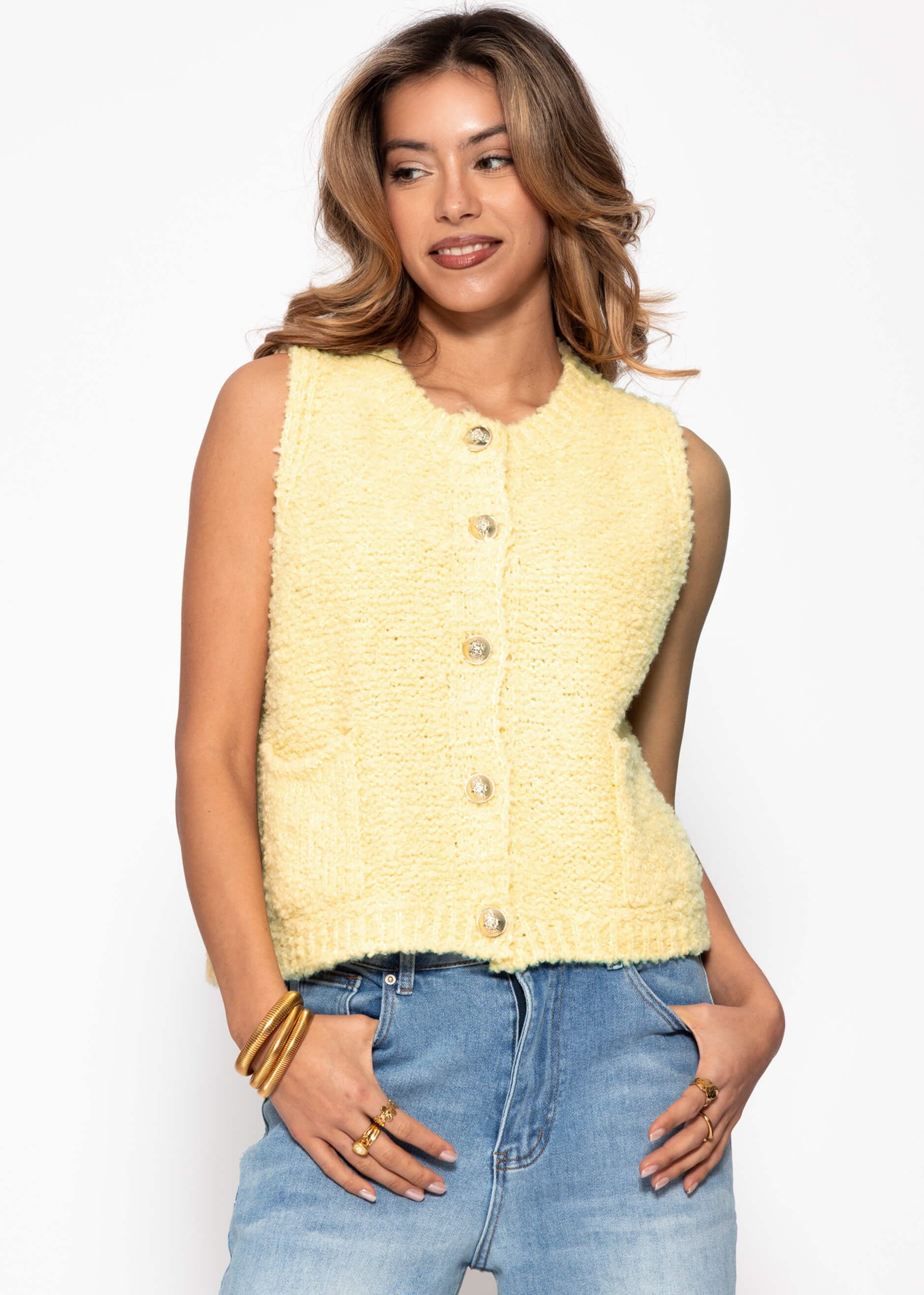 SASSYCLASSY Kurzweste Bouclé-Weste mit aufgesetzten Taschen für Damen Weich günstig online kaufen