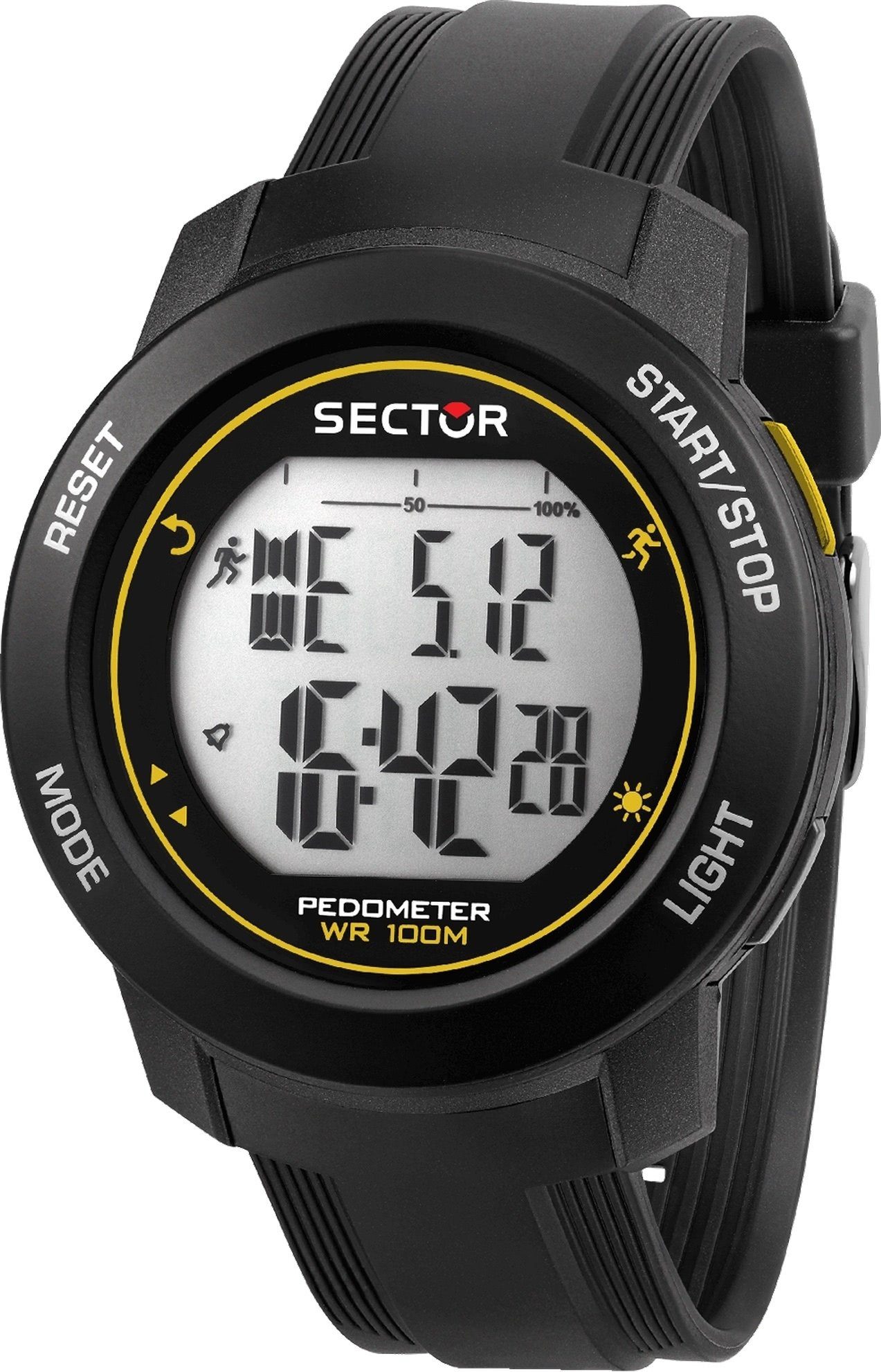 Sector Digitaluhr Sector Herren groß PURarmband Armbanduhr eckig, Digital, Herren Armbanduhr schwarz 43,5x36,5mm), (ca
