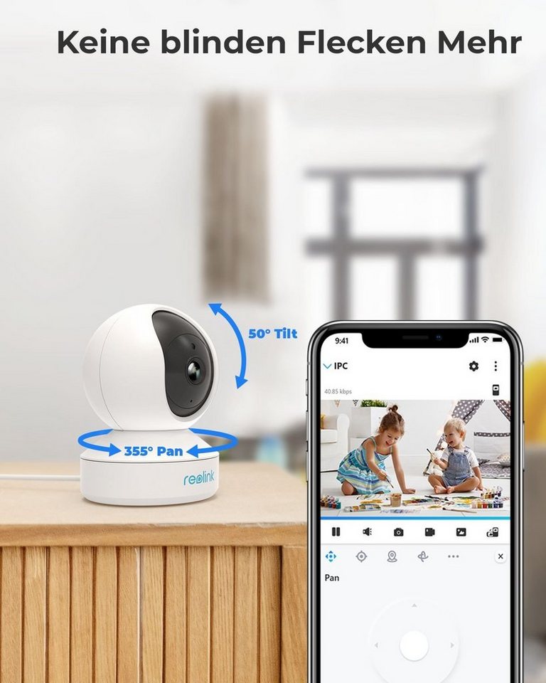 Thumbnail - Reolink Überwachungskamera E1 3MP WLAN IP (Indoor, Packung, 2-tlg., 355° Schwenk & 50° Neigung, Pan-Tilt,2,4-GHz-WLAN,Be...