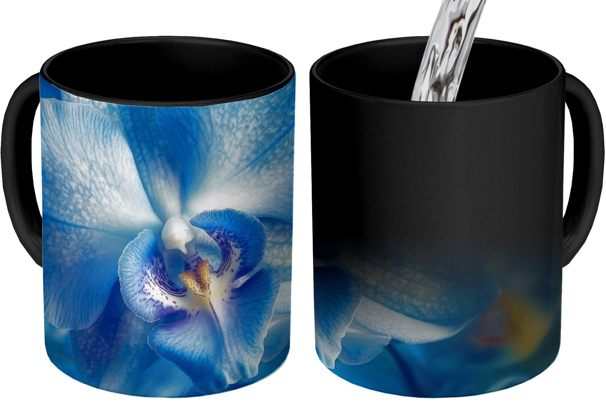 MuchoWow Tasse Blau - Orchidee - Elegeant, 1-tlg., Keramik, Farbwechsel, Kaffee Tassen, Teetasse, Zaubertasse, Geschenk